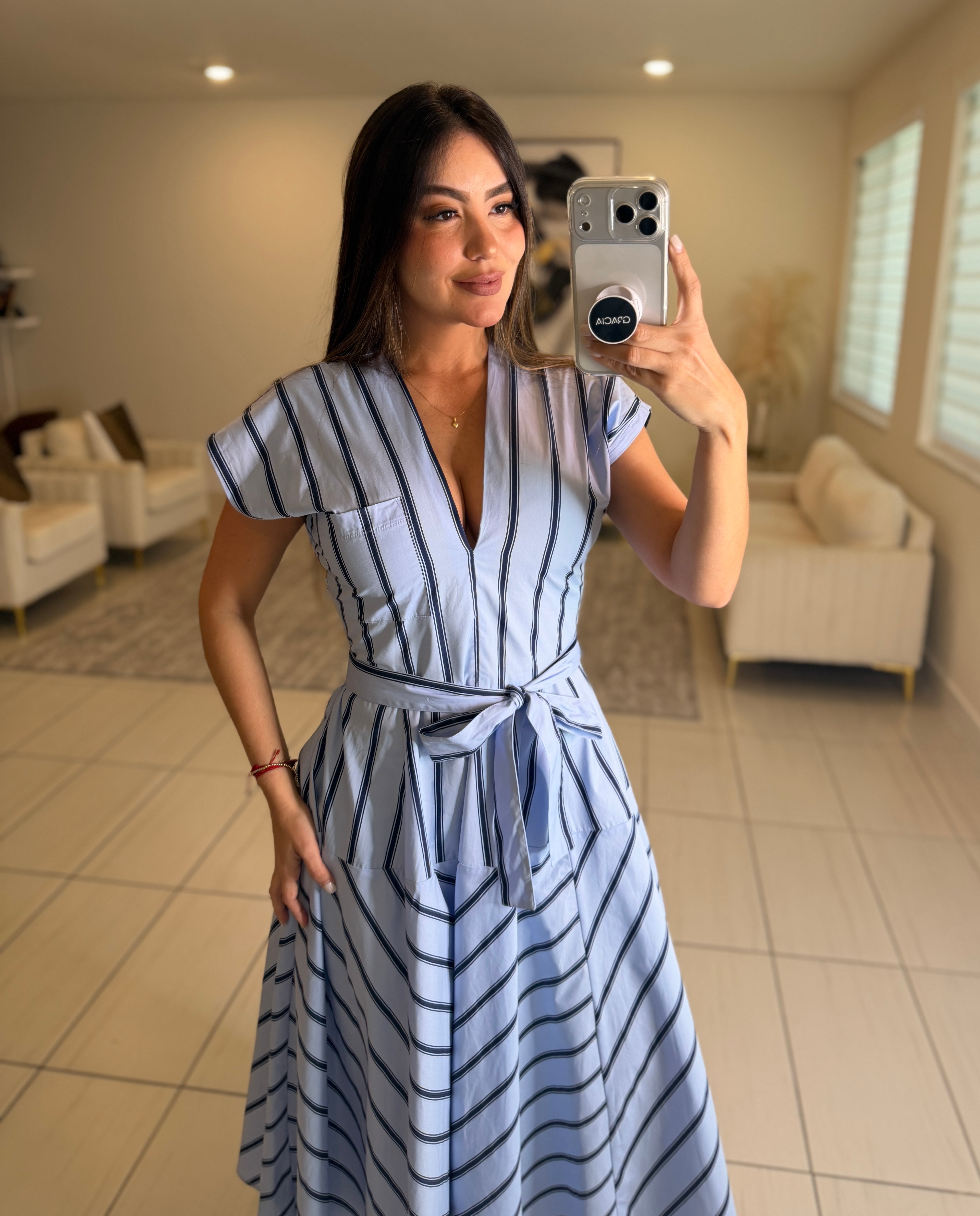 Radiant Stripes Blue Midi Dress