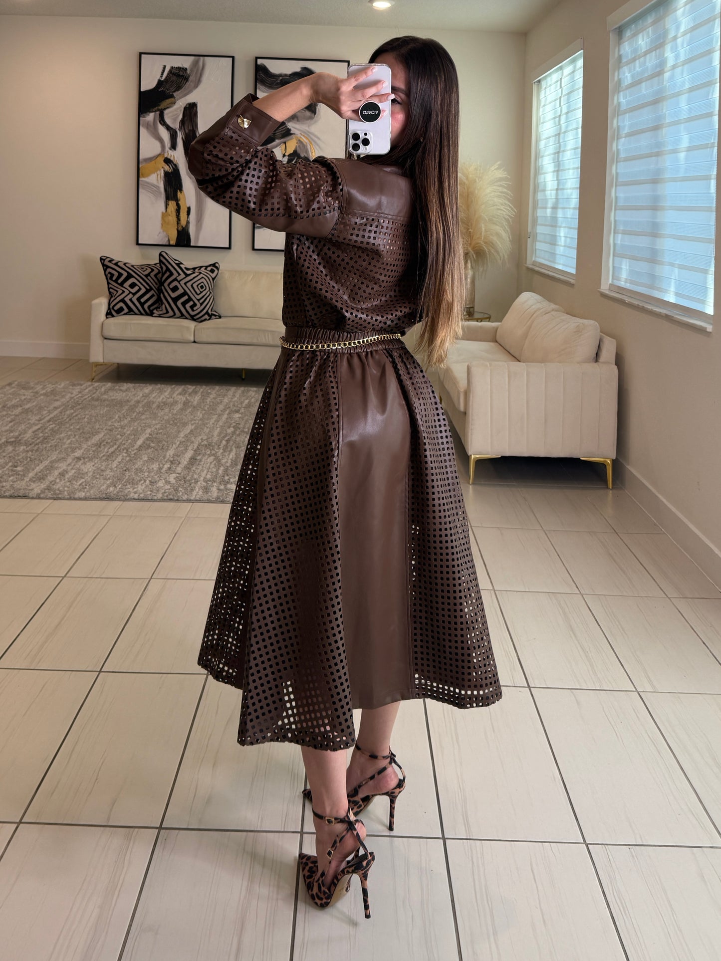 Luxe Regiment Faux  Brown Skirt Set