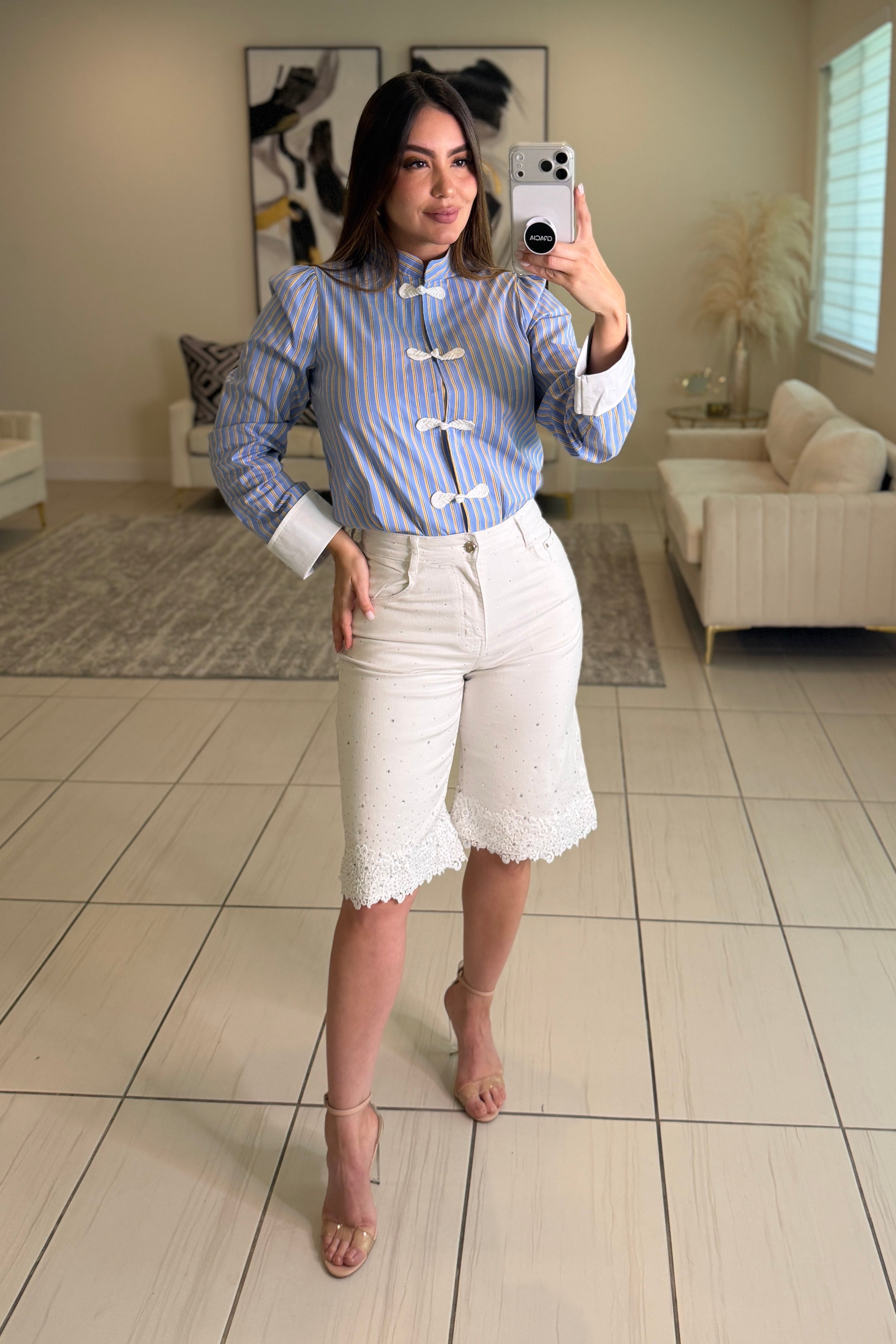 Crystal White Denim Shorts
