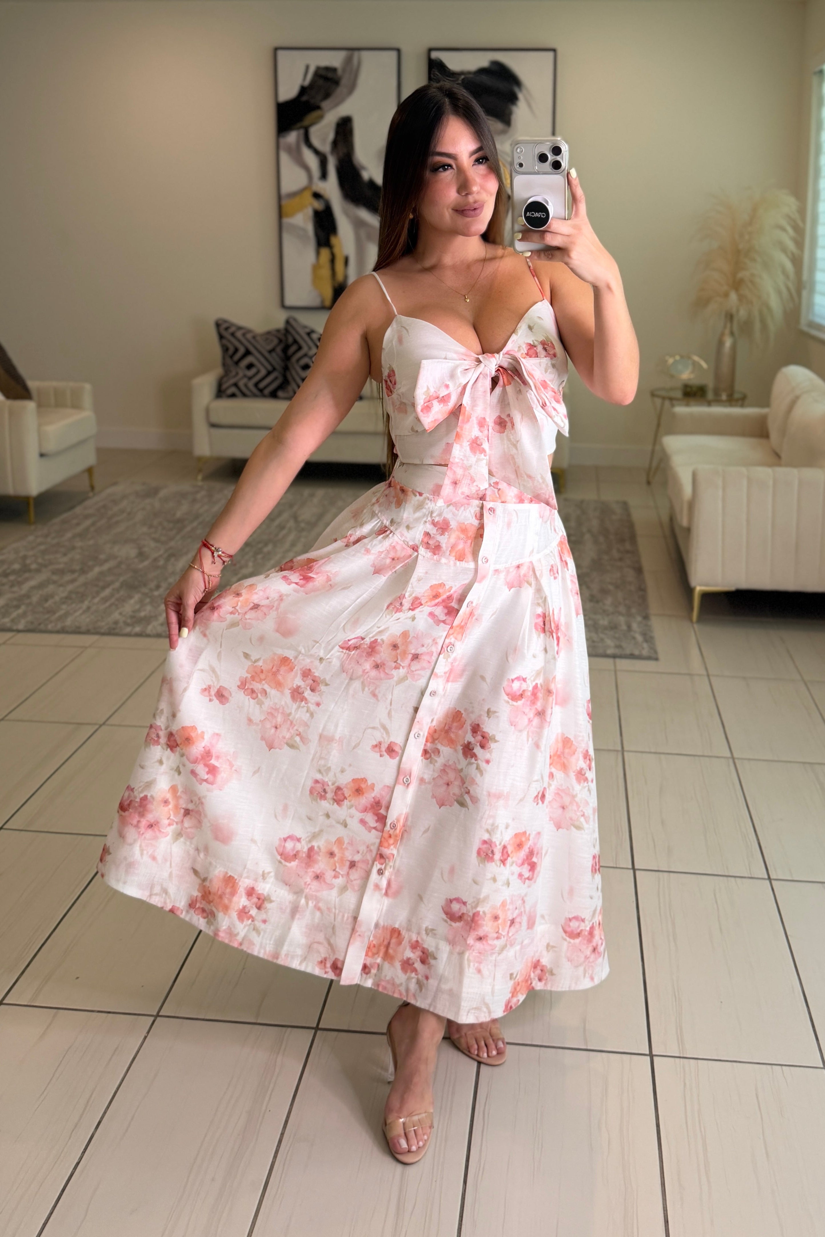 Delicate Essence Floral White Skirt Set