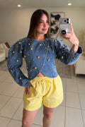 Golden Dots Denim Top