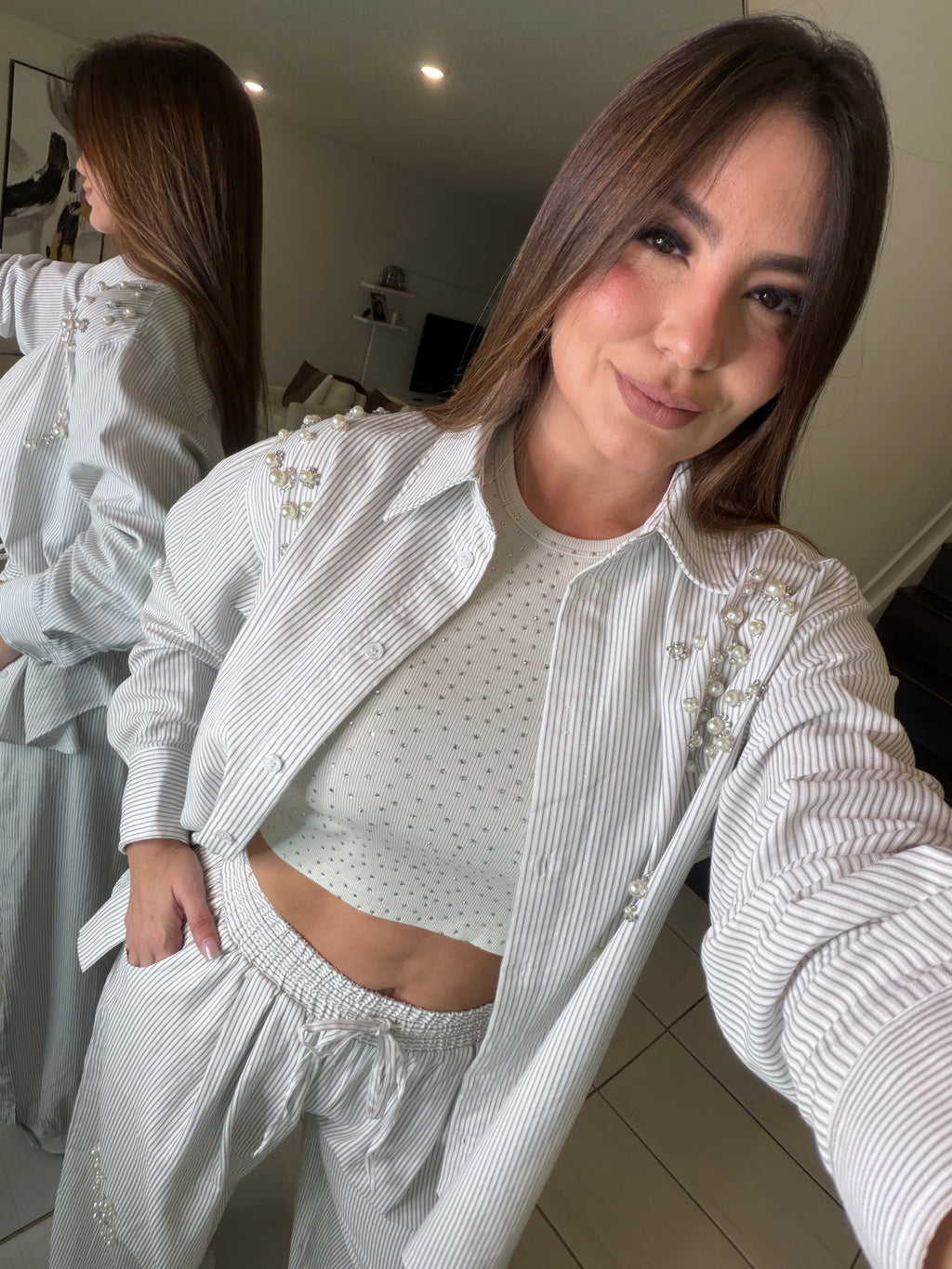 Opulent Stripes White Balloon Pant Set