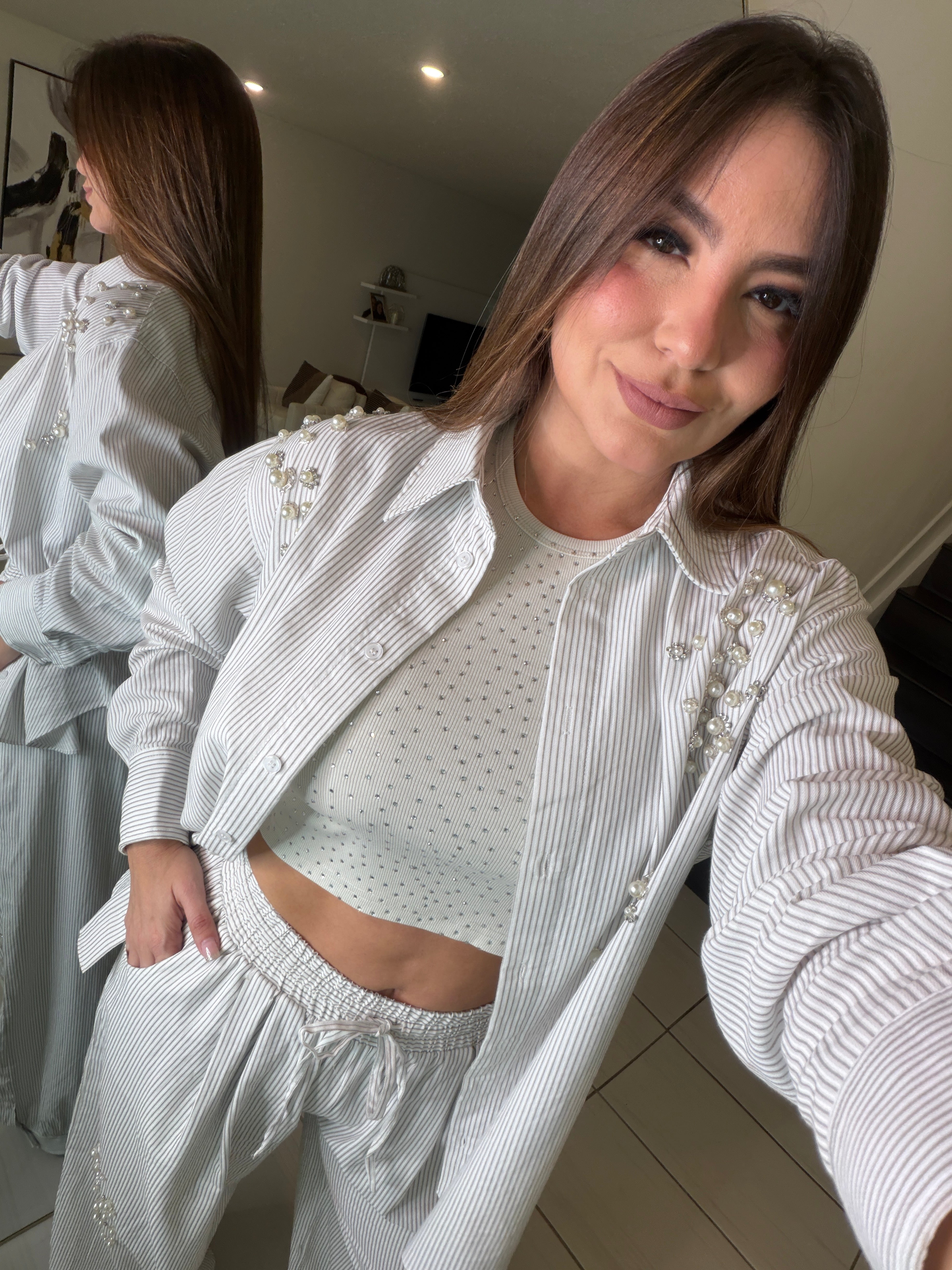 Opulent Stripes White Balloon Pant Set