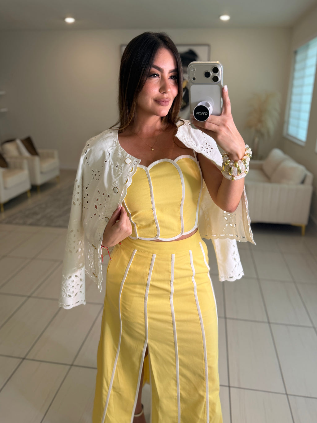 Delicate Clouds Yellow Skirt Set