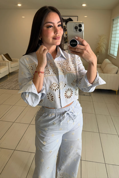 Sundown Ease Stripes Blue Pant Set