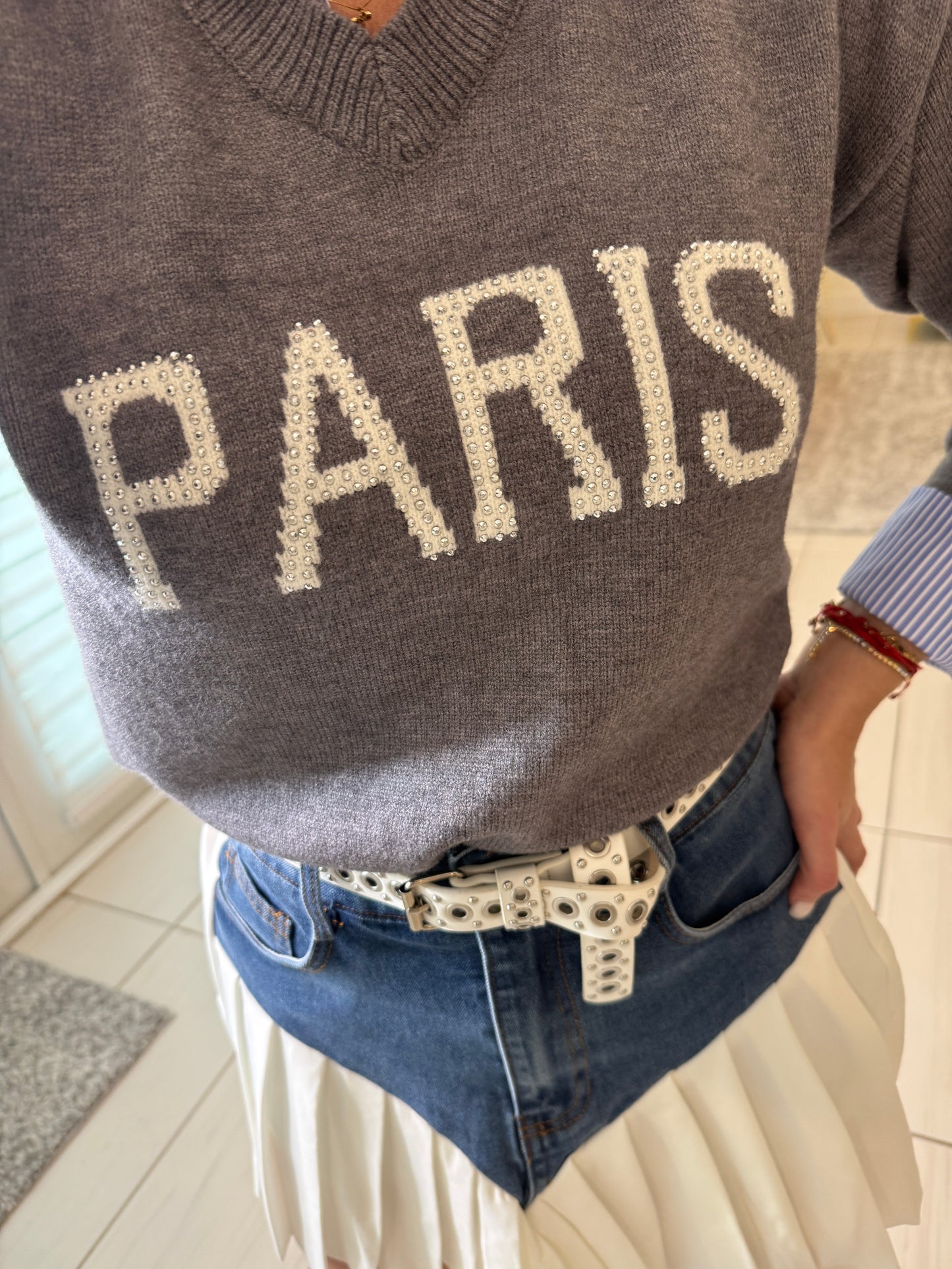 Paris Contrast Grey Sweater