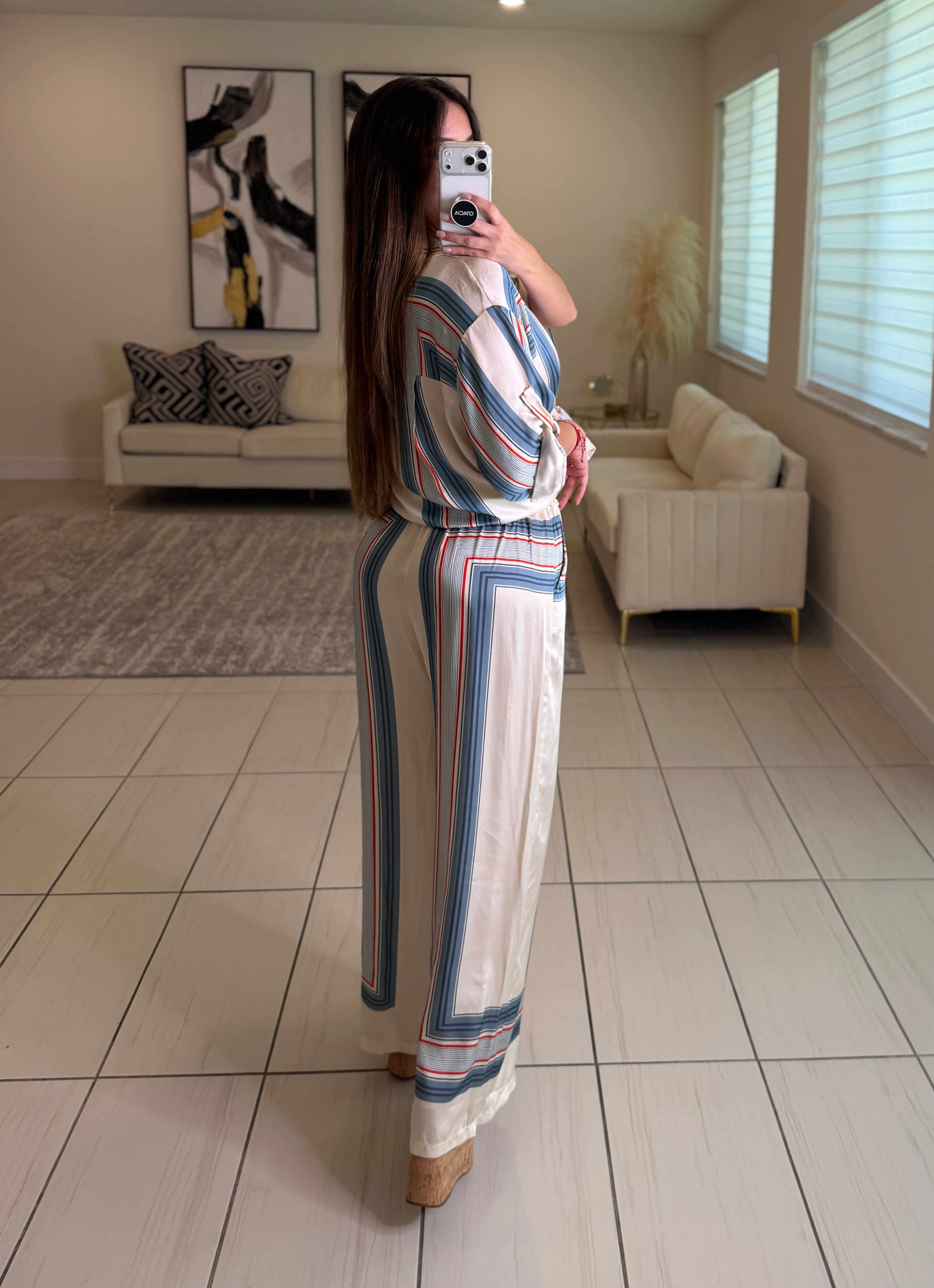 Marine Stripes Beige Pant Set