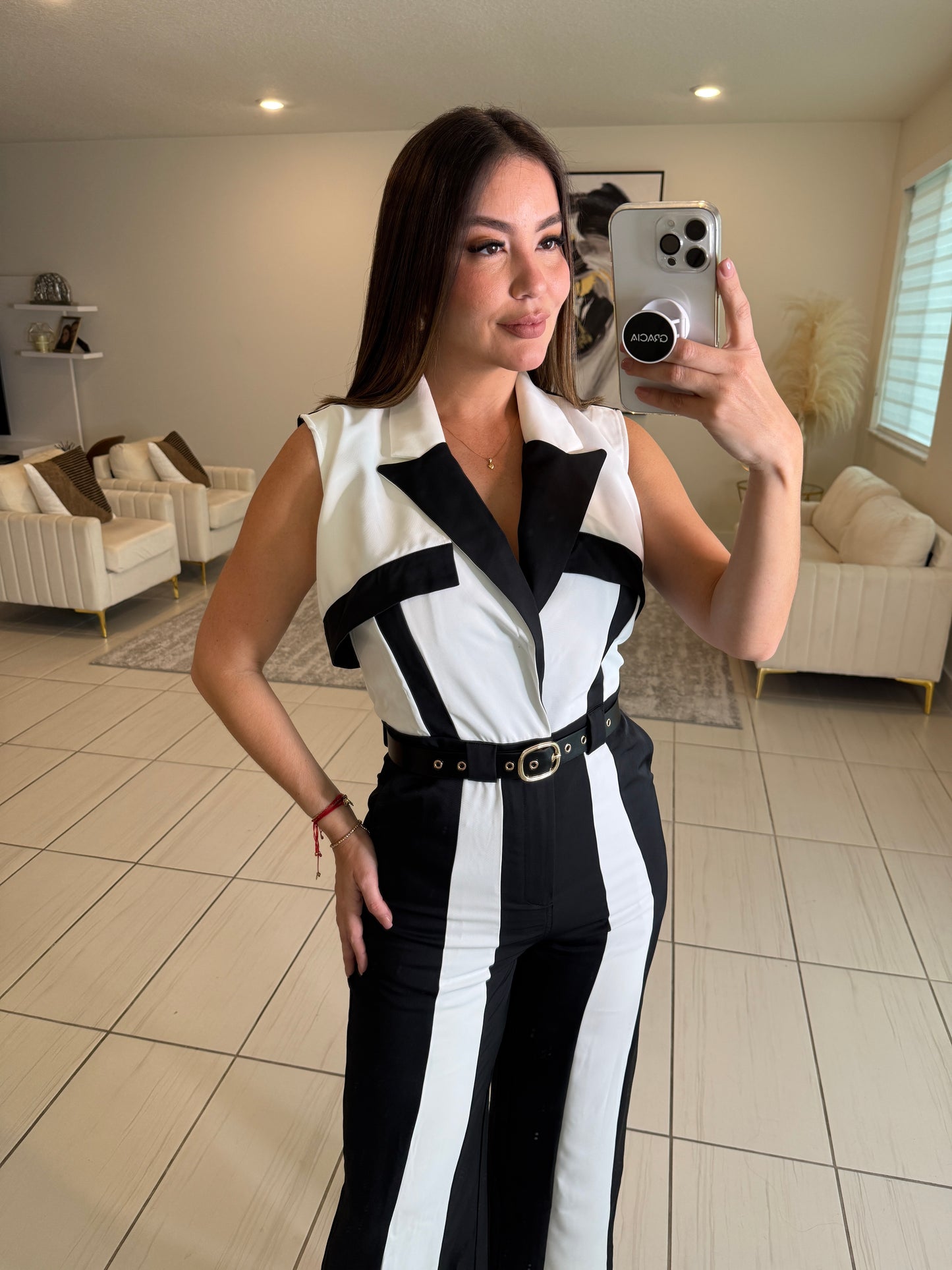 Power Lines Black and White Jumpsuit