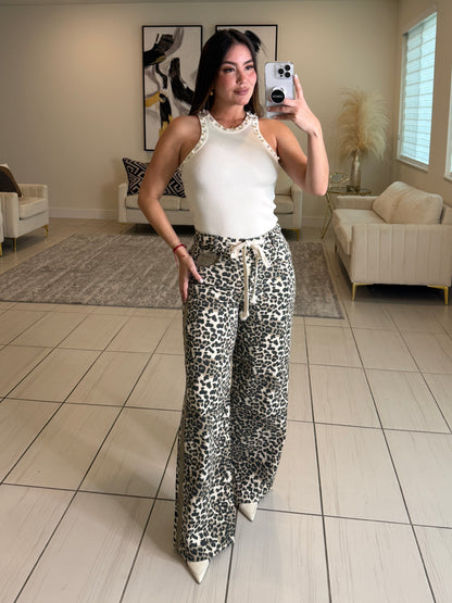 Structured Leopard Denim Pants