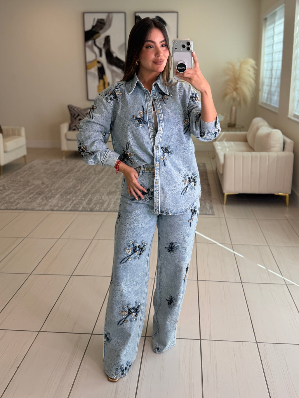 Perfect Details Denim Pant Set
