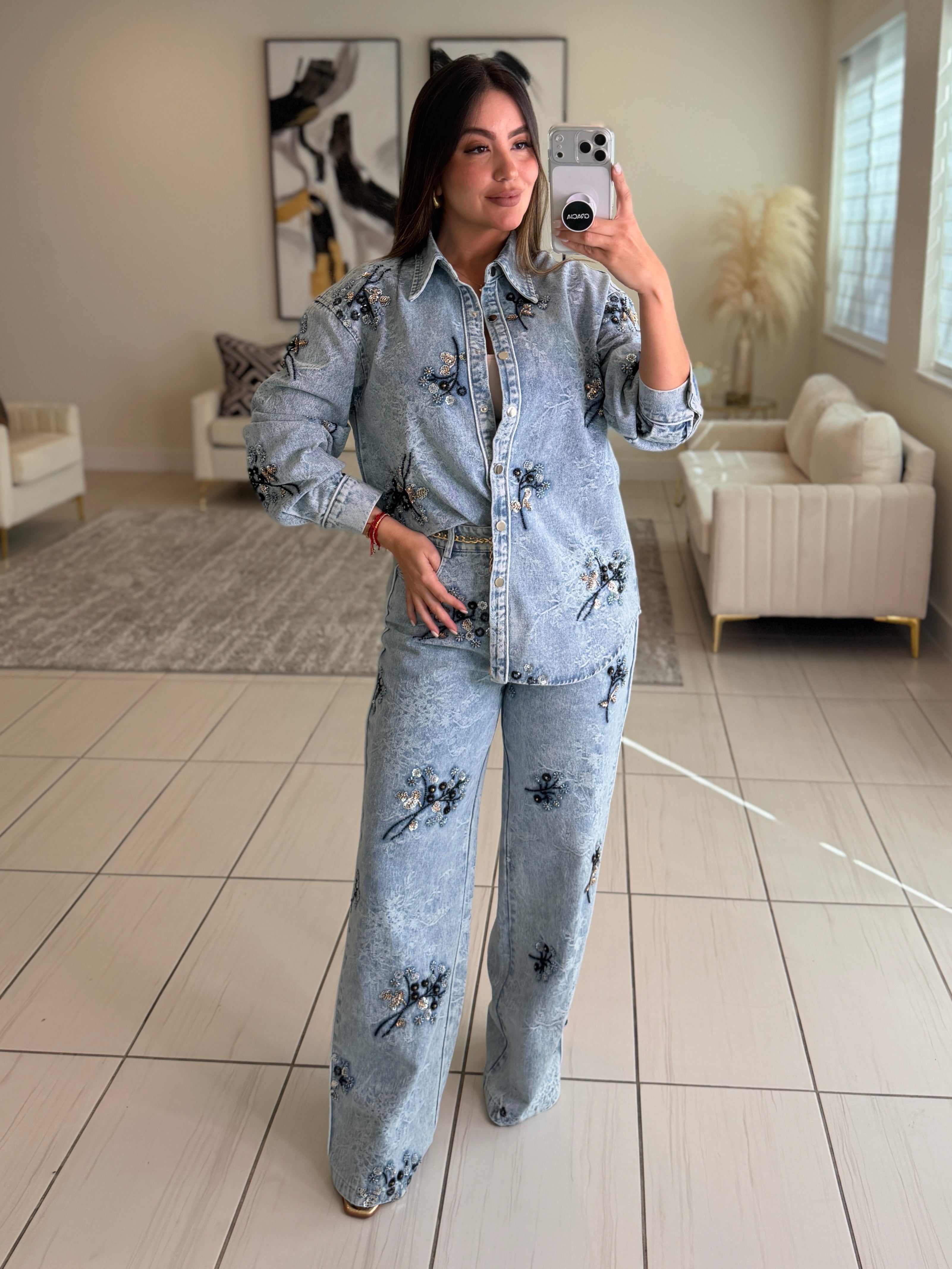 Perfect Details Denim Pant Set