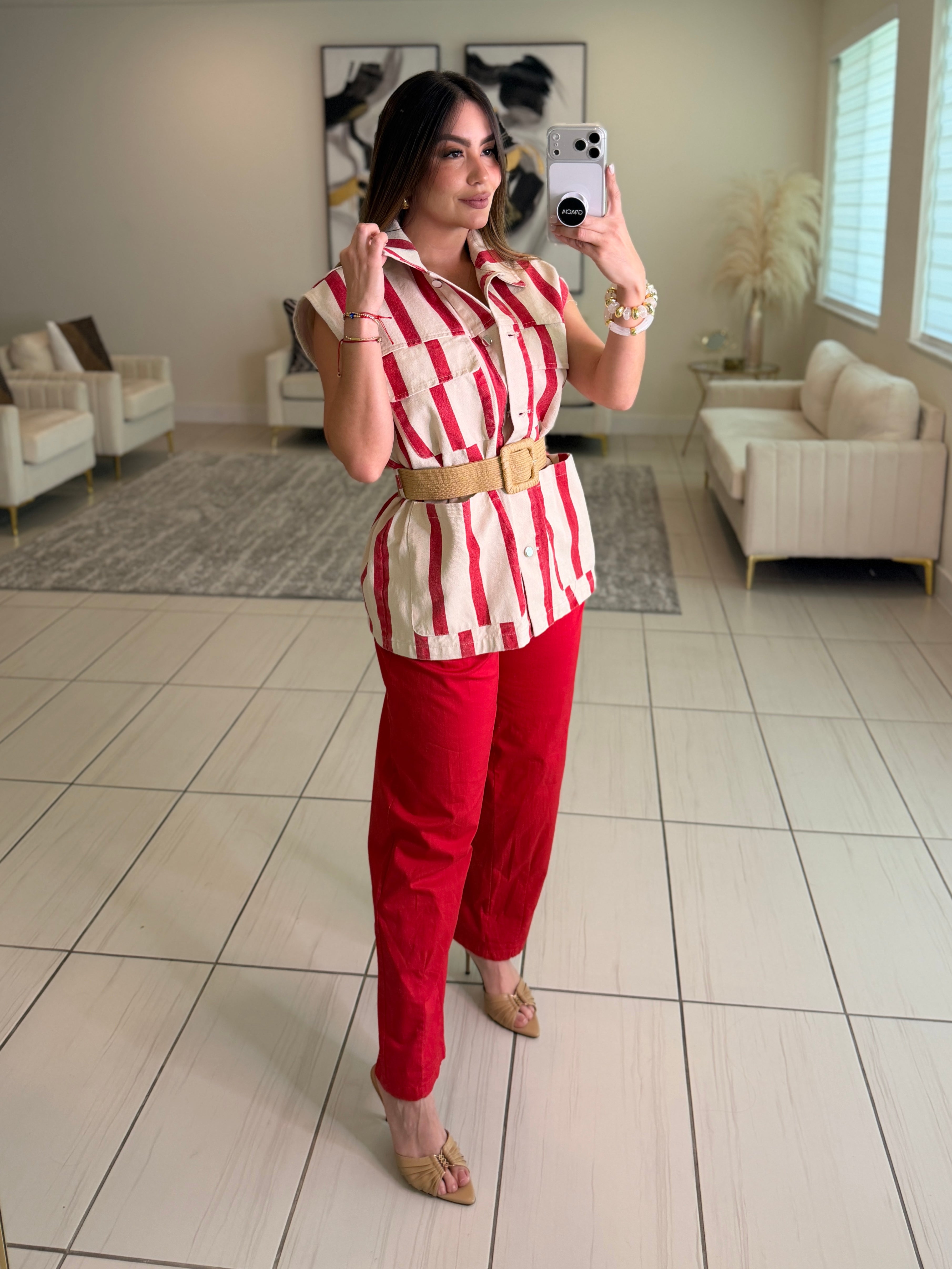 Divine Striped Red and Beige Jacket