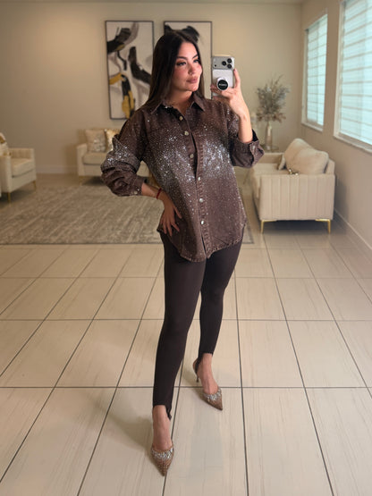 Crystal Rhinestones Brown Jacket