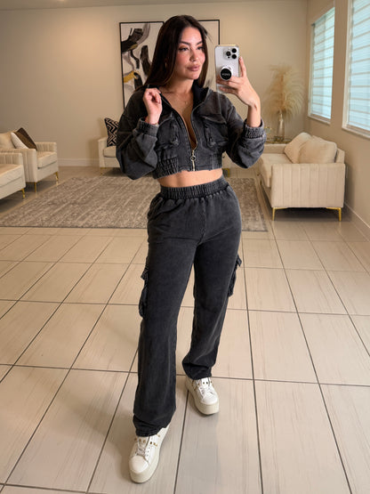 Illusionist Washed Black Pant Set