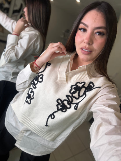 Parisian Stroll Beige Long-Sleeved Top