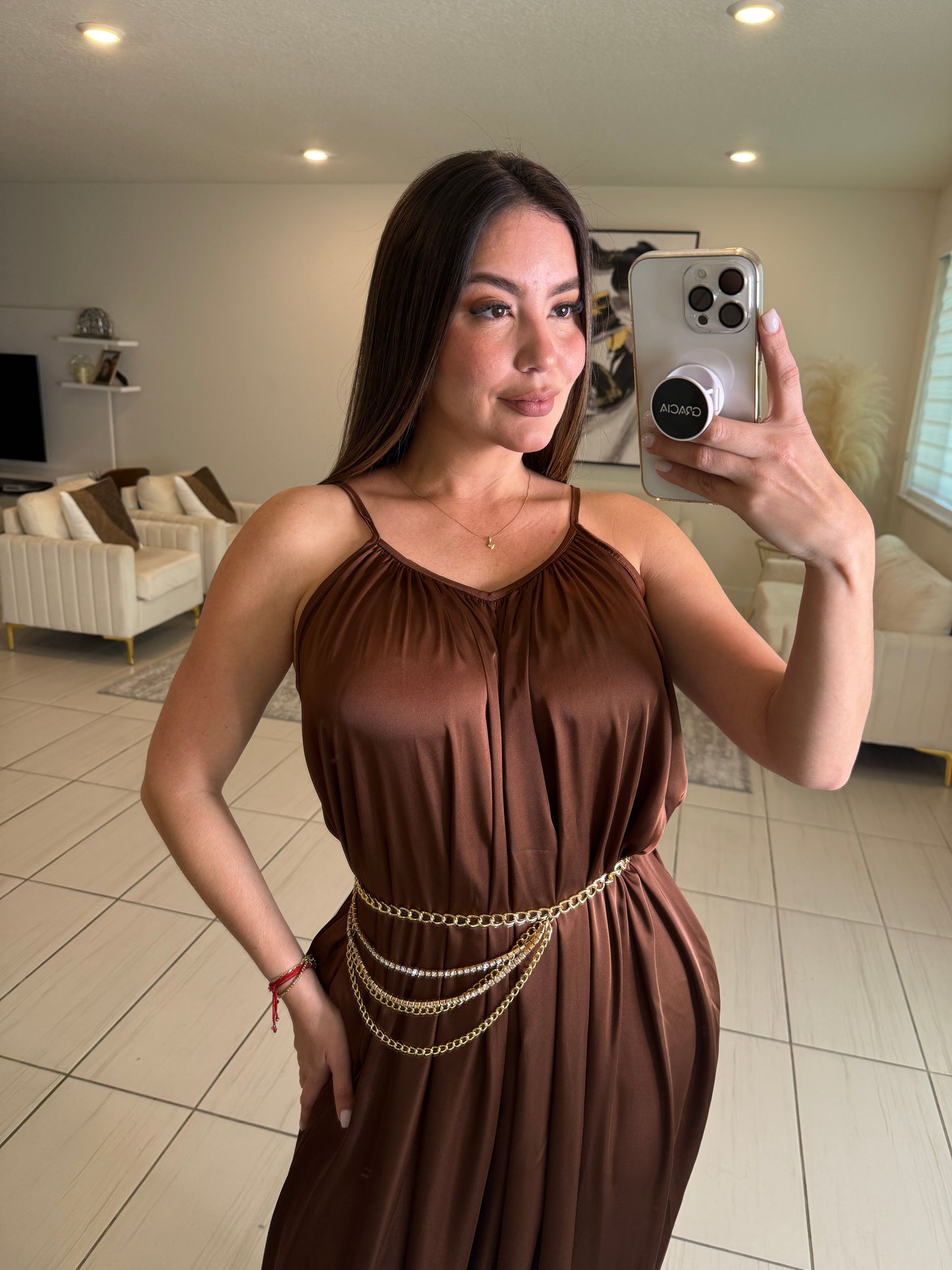 Effortless Essence Ruched Brown Jumpsuit