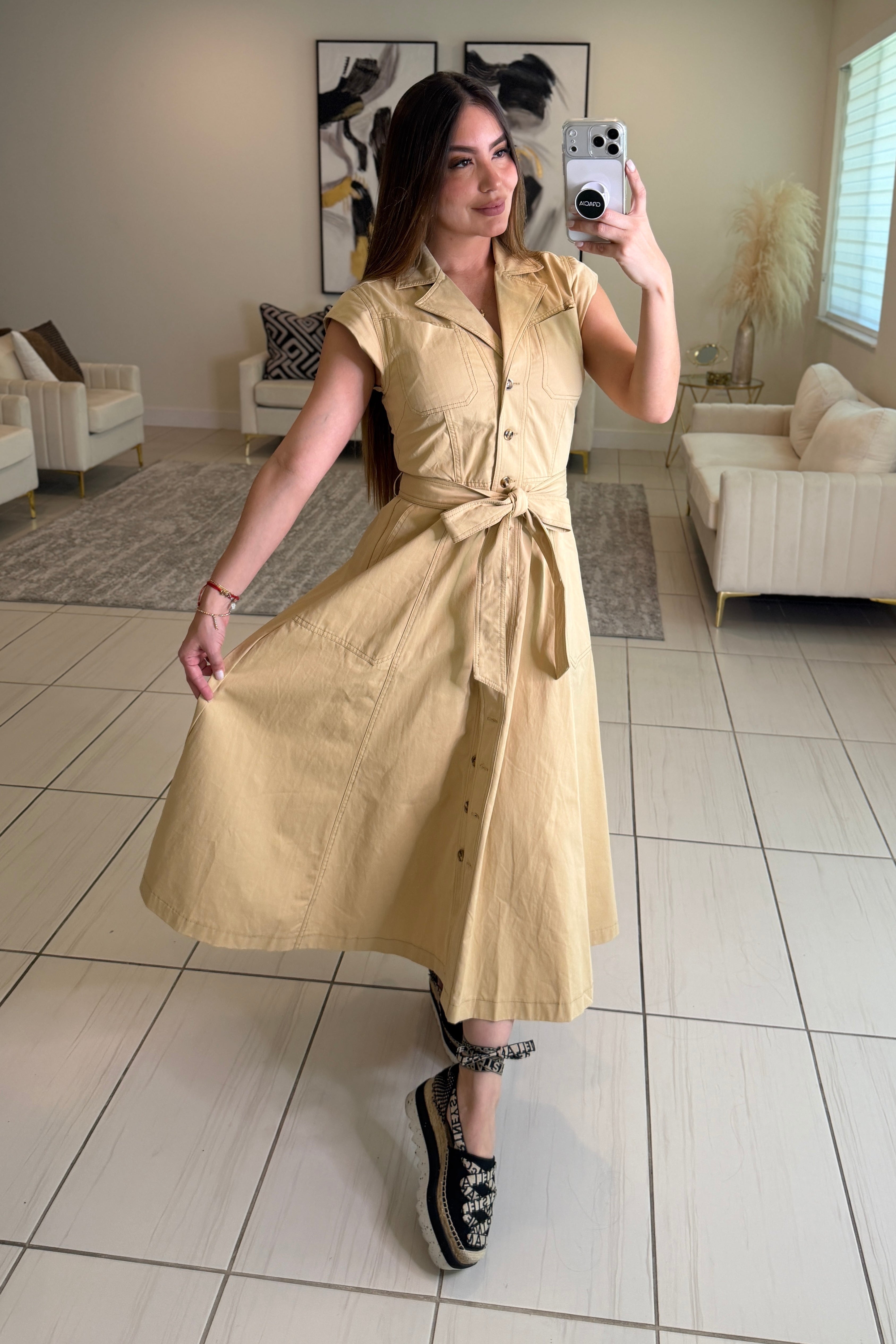 Radiant Khaki Midi Dress