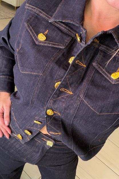 Luxe Gold Button Denim Pant Set