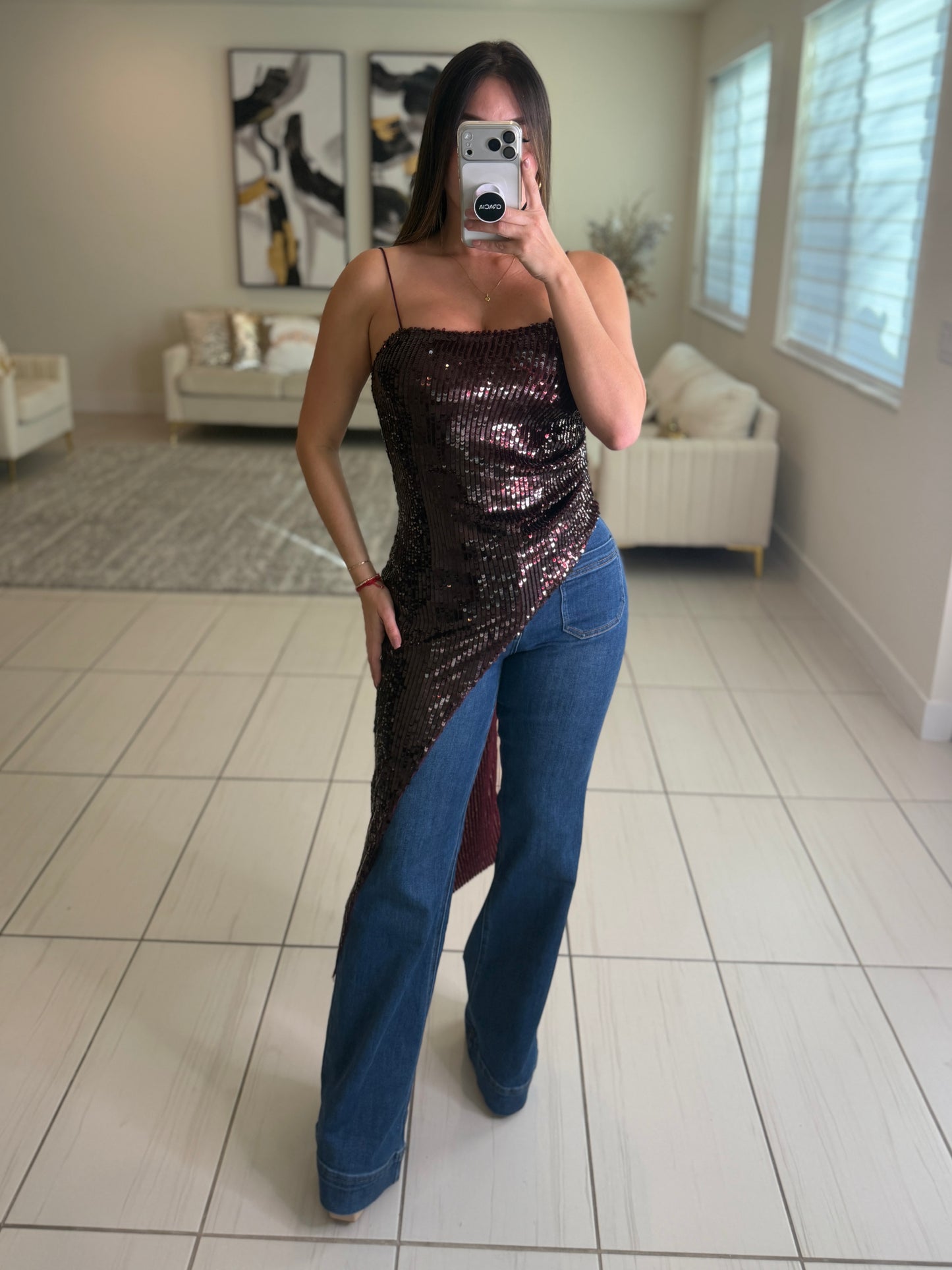 Midnight Glitz Sequin Burgundy Top