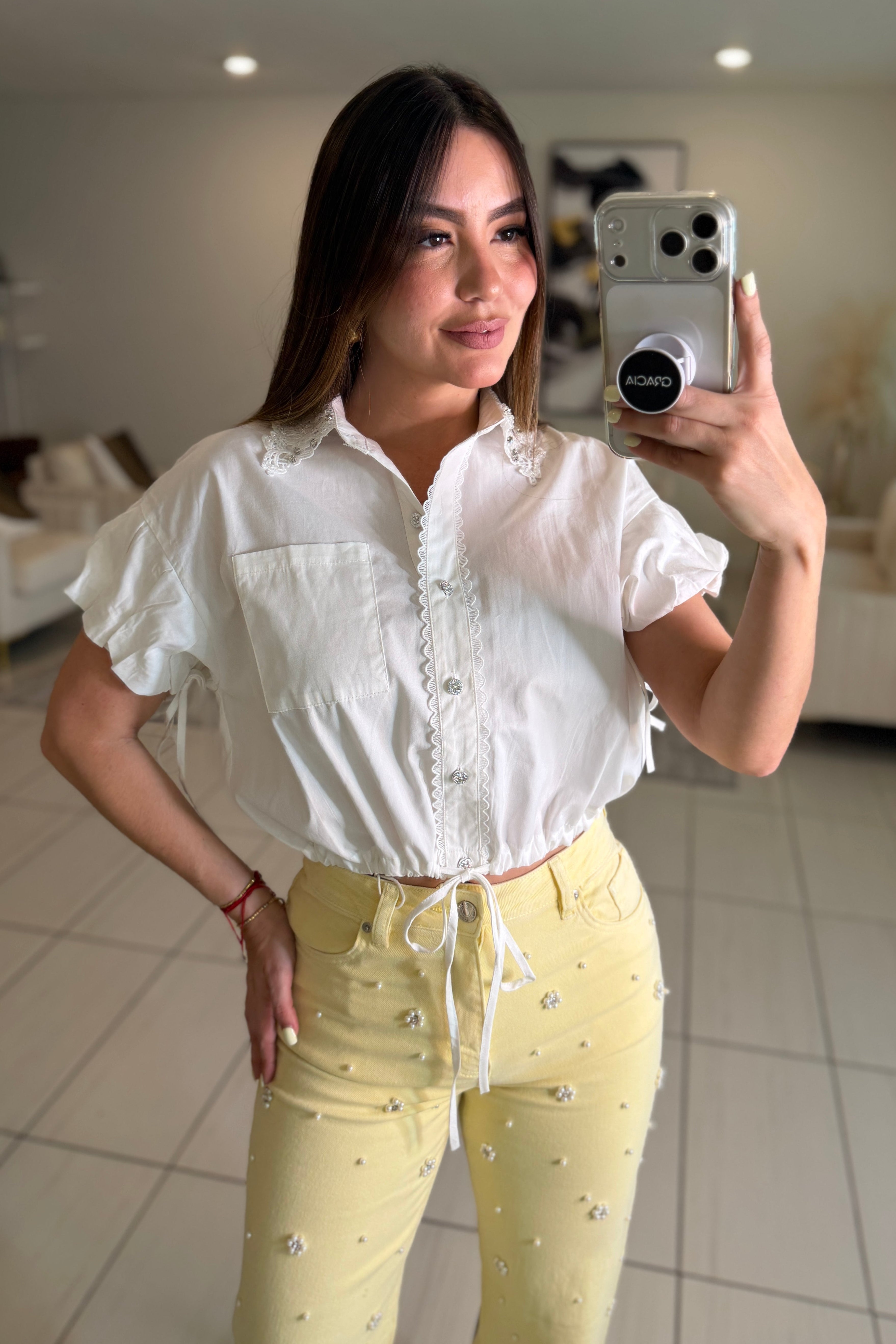 Flowers and Sparkles White Shirt