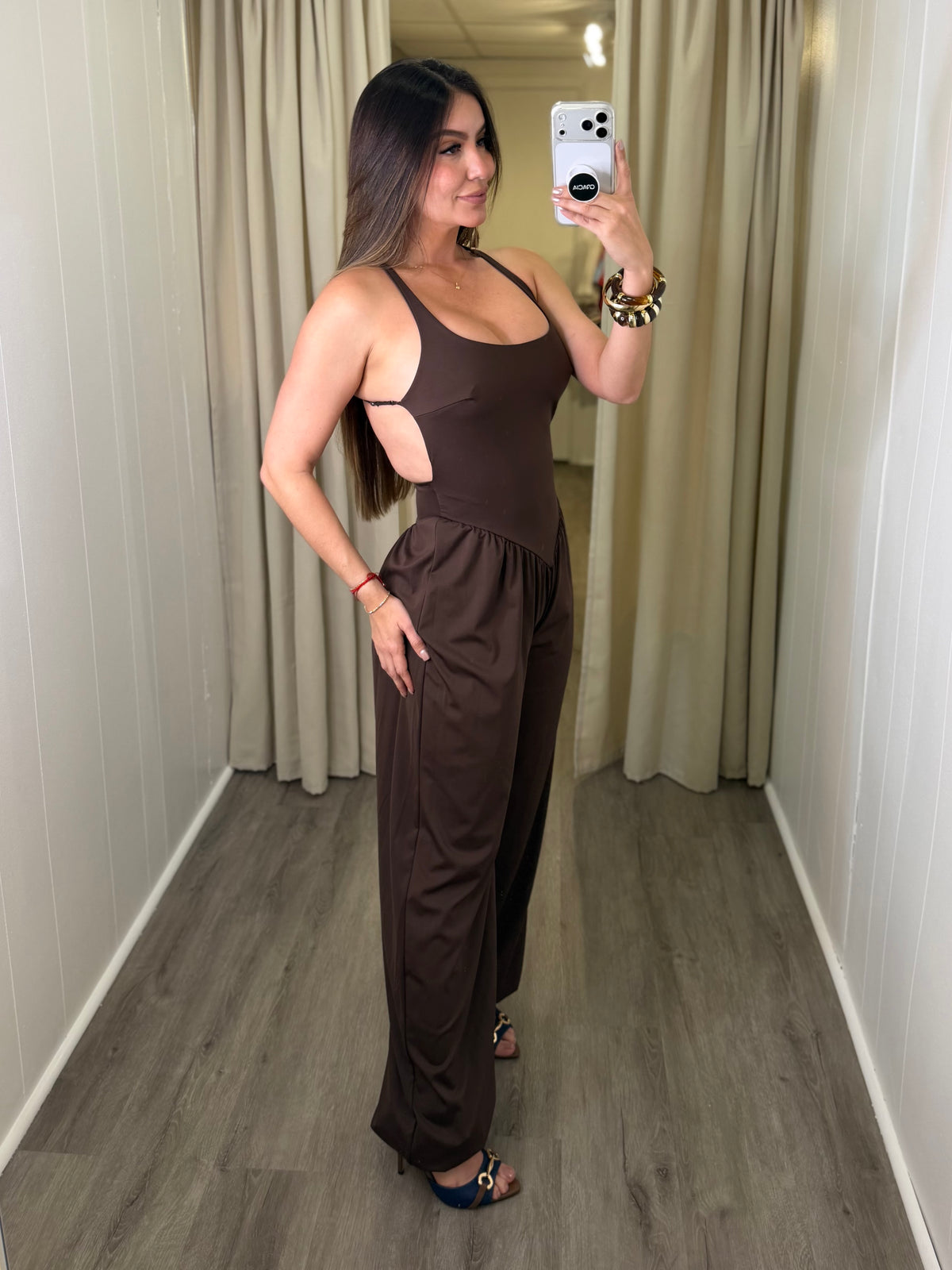 Effortless Essence Ruched Brown Jumpsuit
