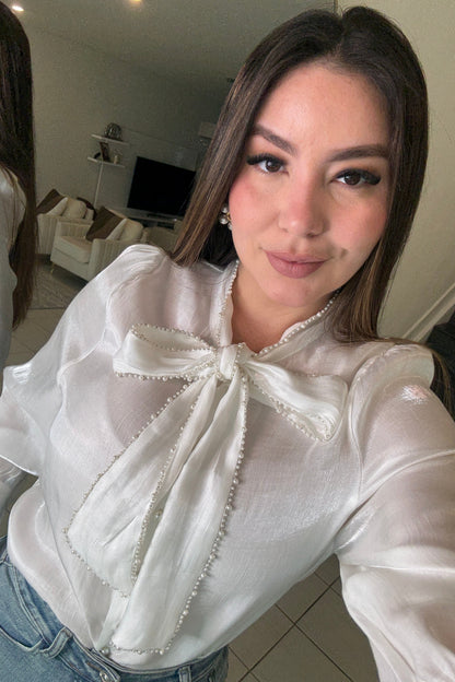 Pearl Embroidery Off White Top