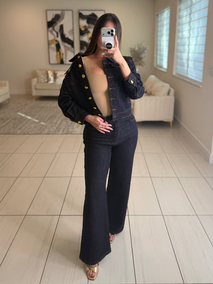 Luxe Gold Button Denim Pant Set