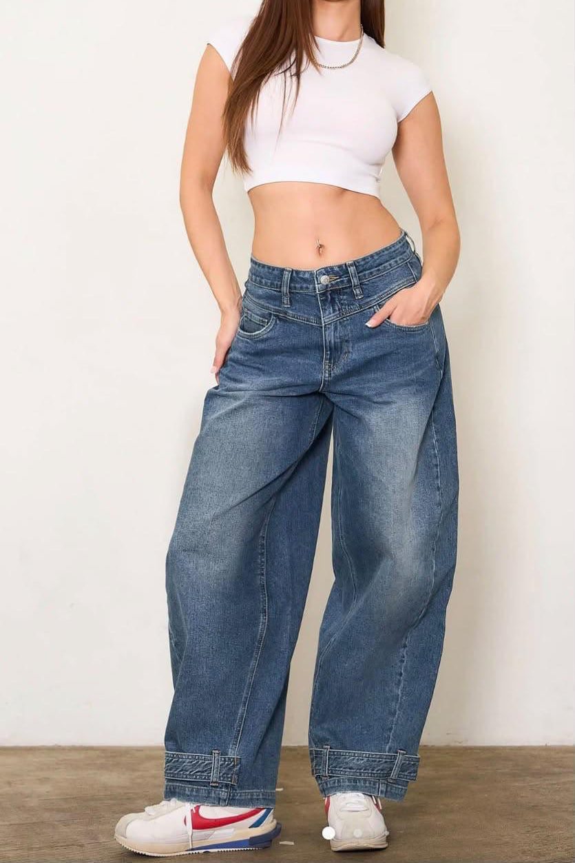 Slouchy Buckle Blue Denim Pants