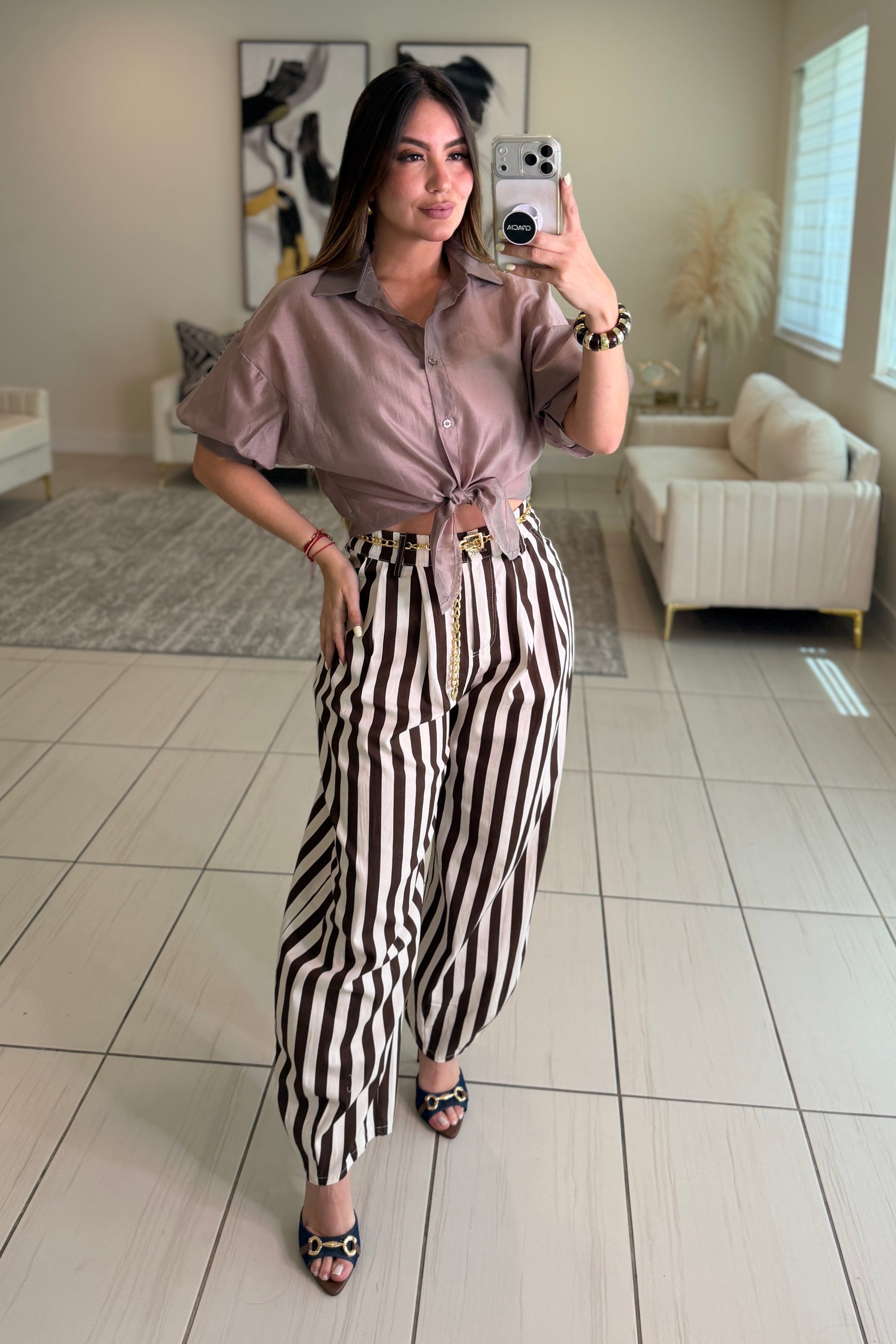 Italian Stripes Brown Barrel Pants