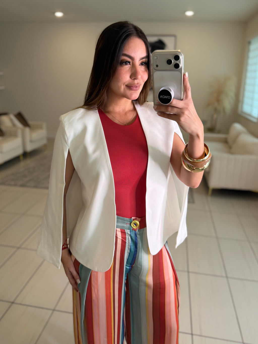 Cascading Cape White Blazer
