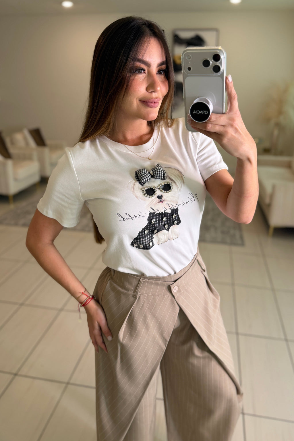 Cutest Charming Dog White Tshirt Top