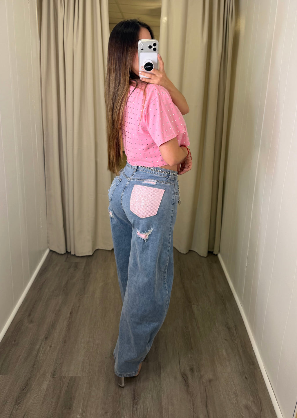 Glow Up Rhinestones Pink Top