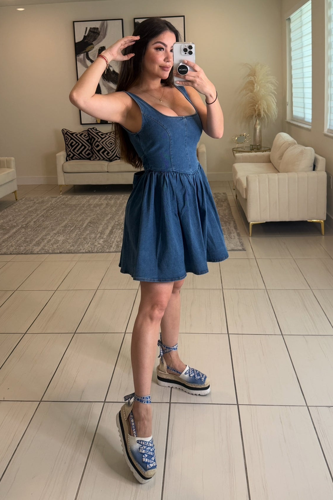 Puffed Perfection Light Denim Dress
