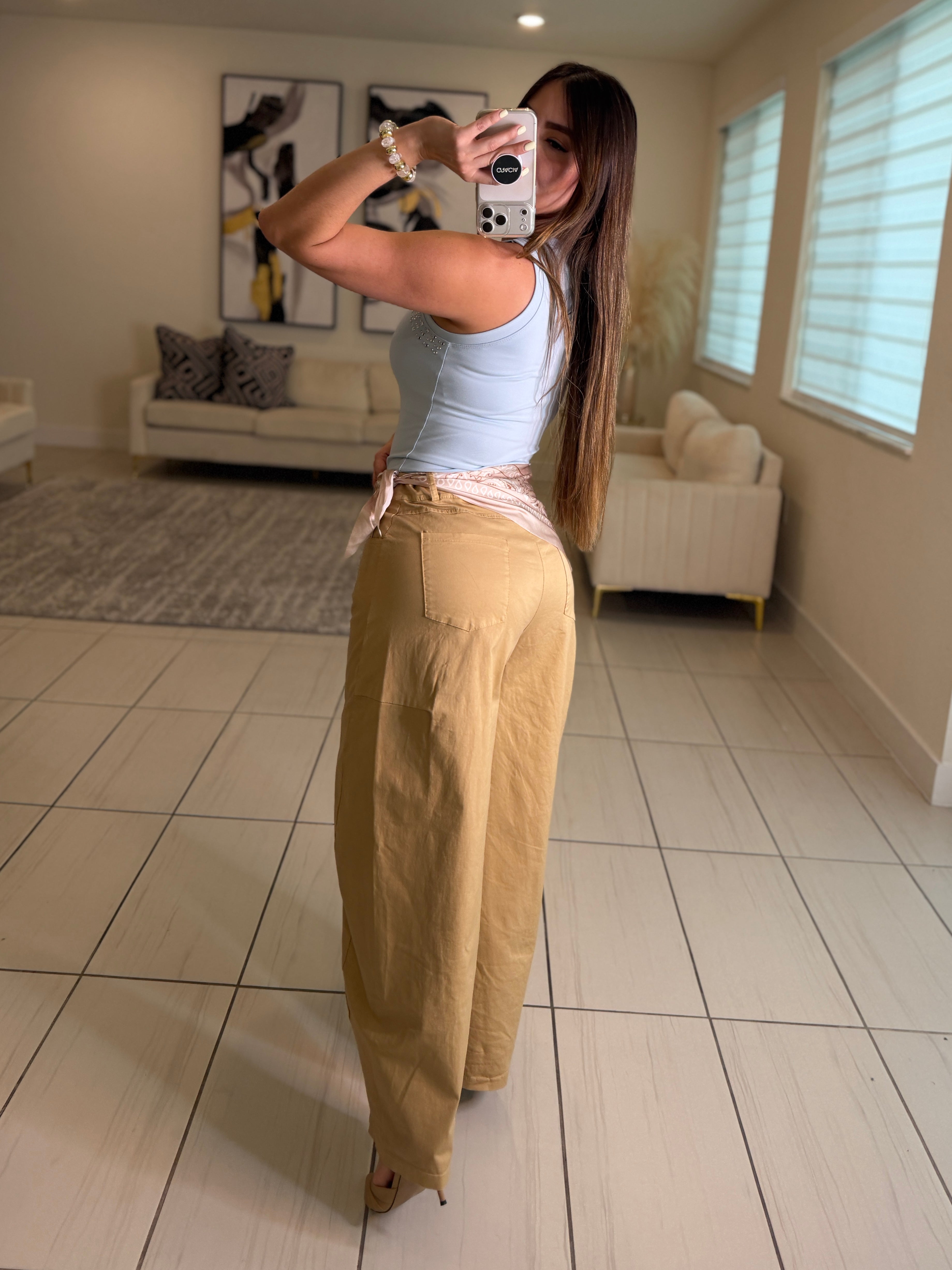 Gravity Scarf Khaki Barrel Pants