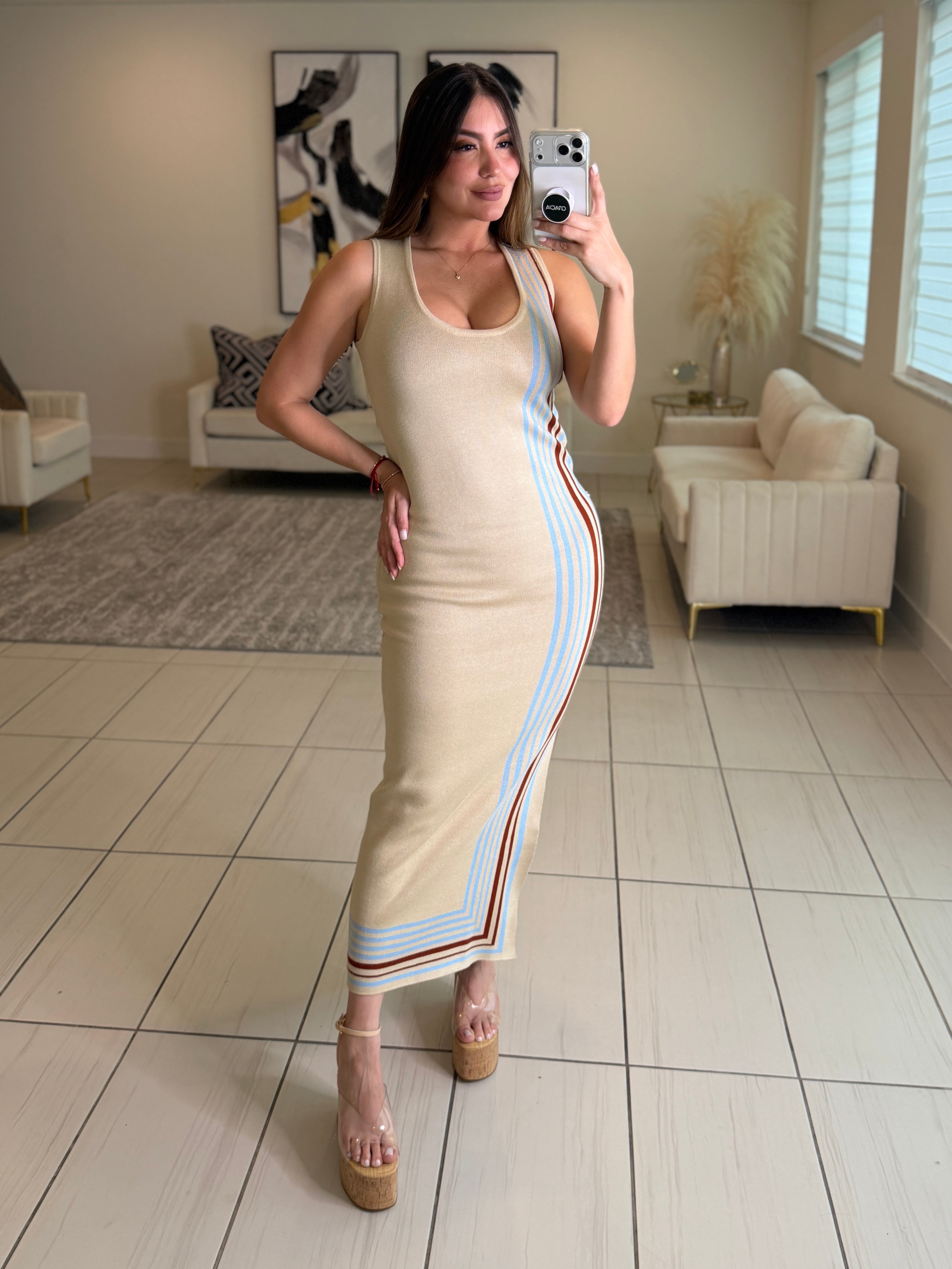 Modern Heiress Knit Beige Dress