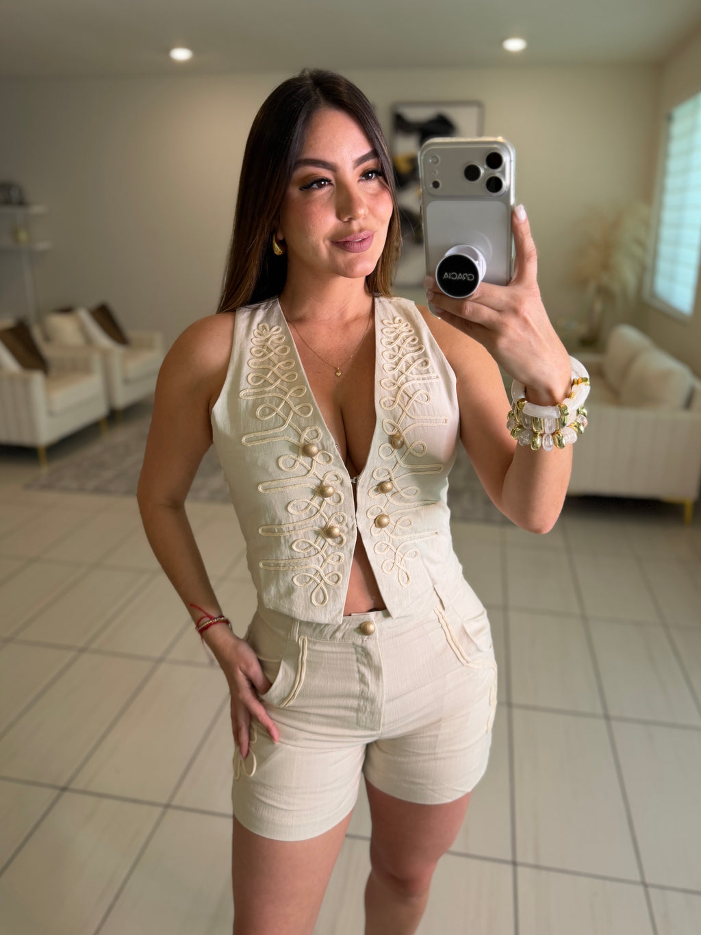 Napoleon Vibes Beige Shorts Set