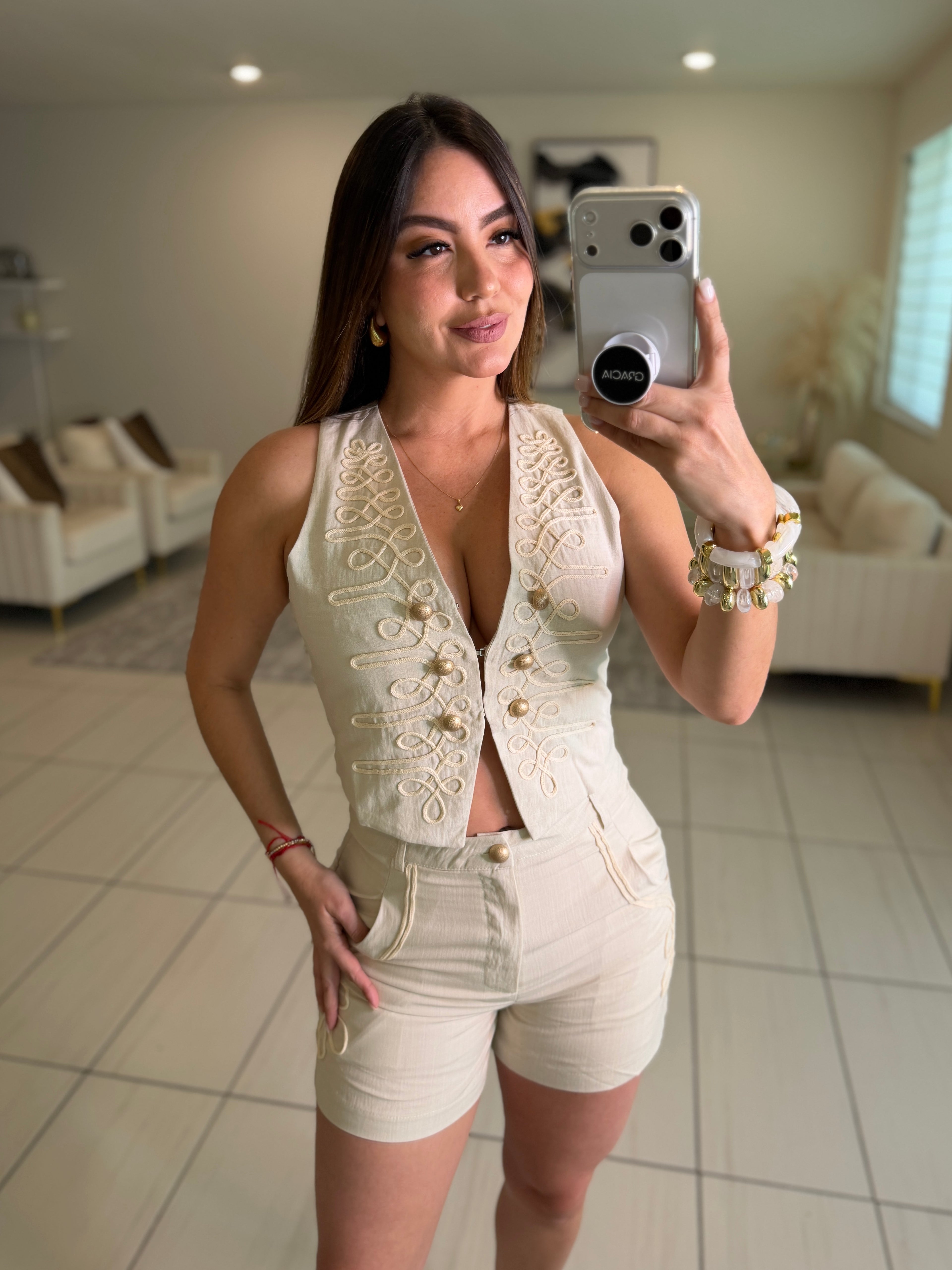 Napoleon Vibes Beige Shorts Set