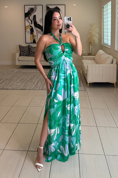 Cosmic Palms Green Maxi Dress