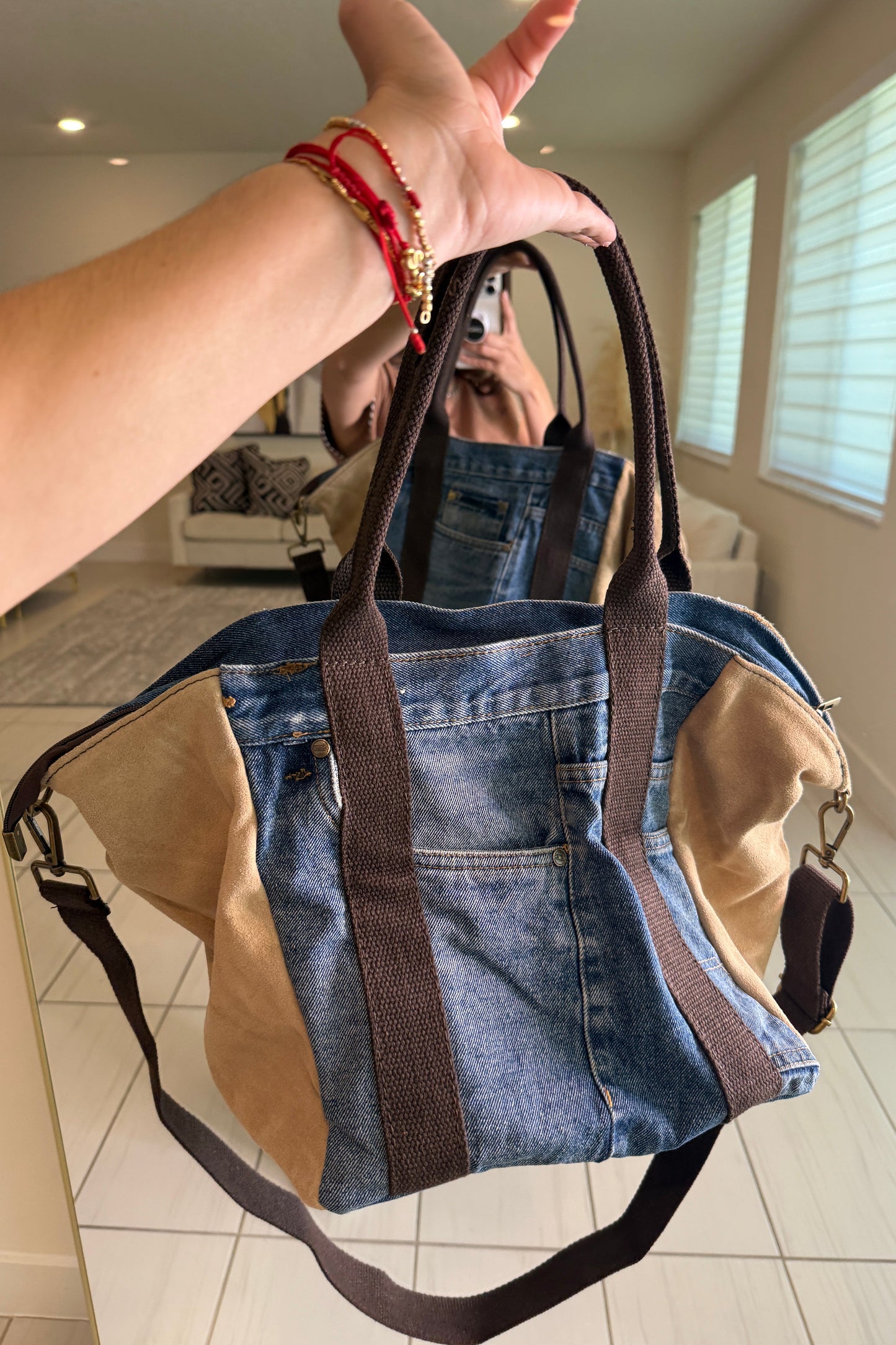 The Luxe Beige Denim Handbag