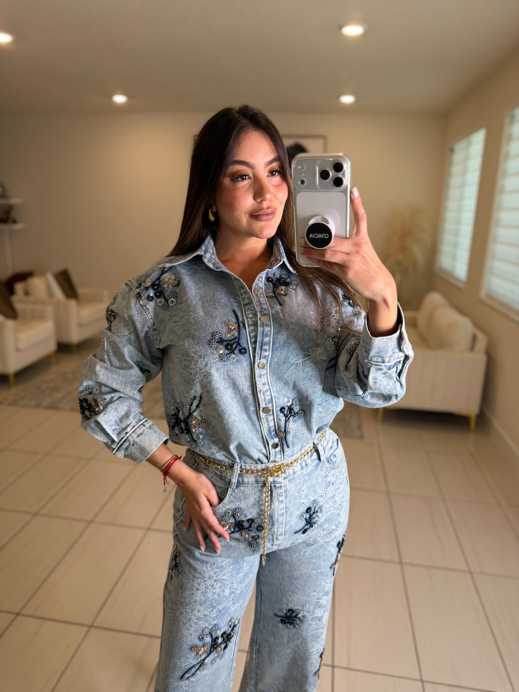 Perfect Details Denim Pant Set