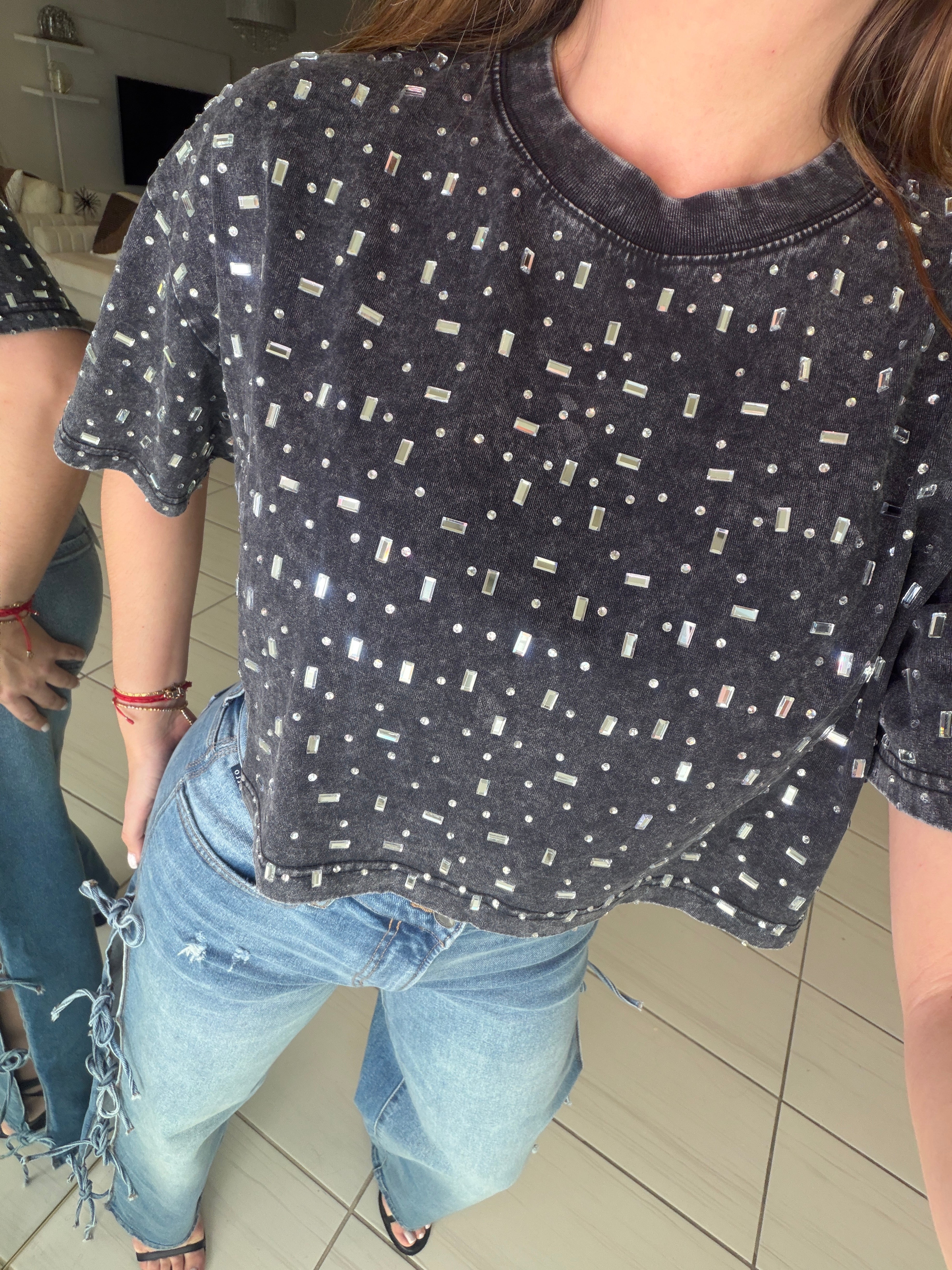 Glow Up Rhinestones Black Top