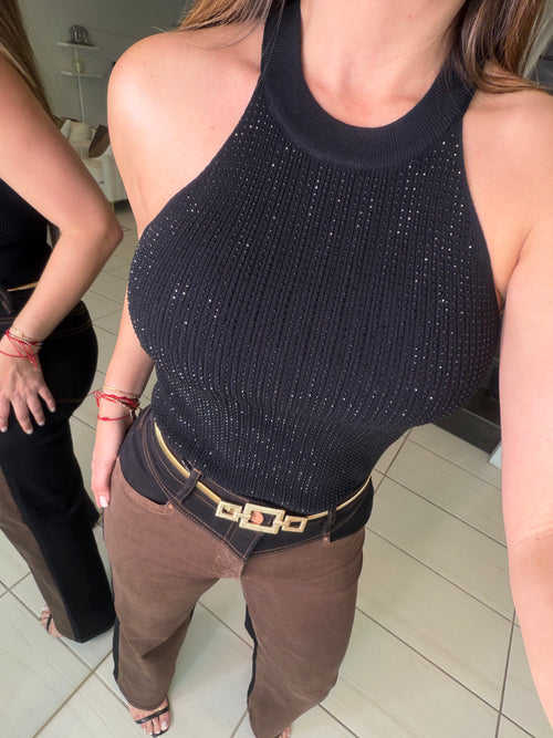 Rhinestones Effect Black Top