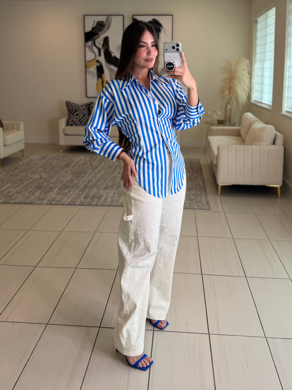 Divine Rhinestones Barrel White Pants