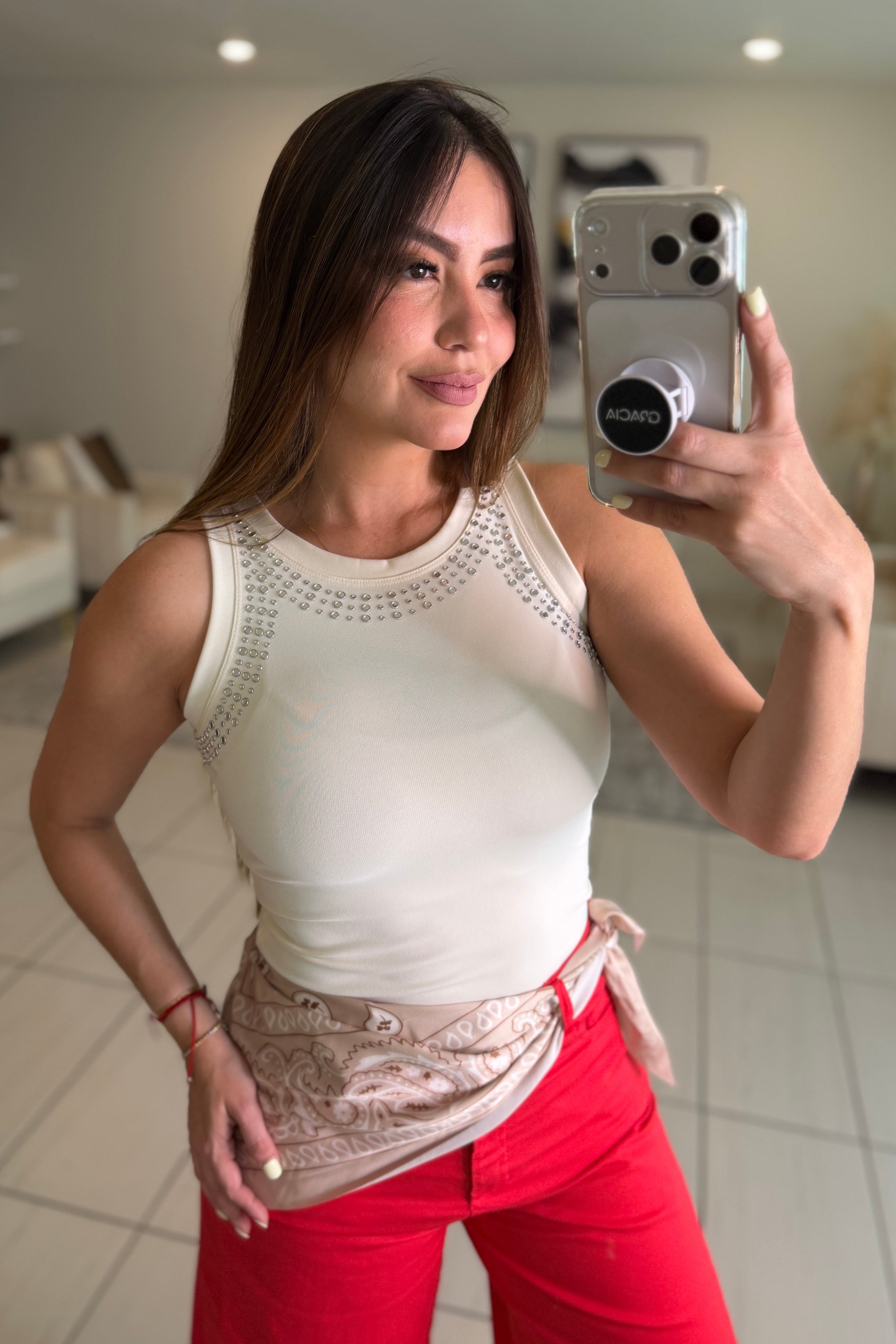Charming Studd Beige Tank Top