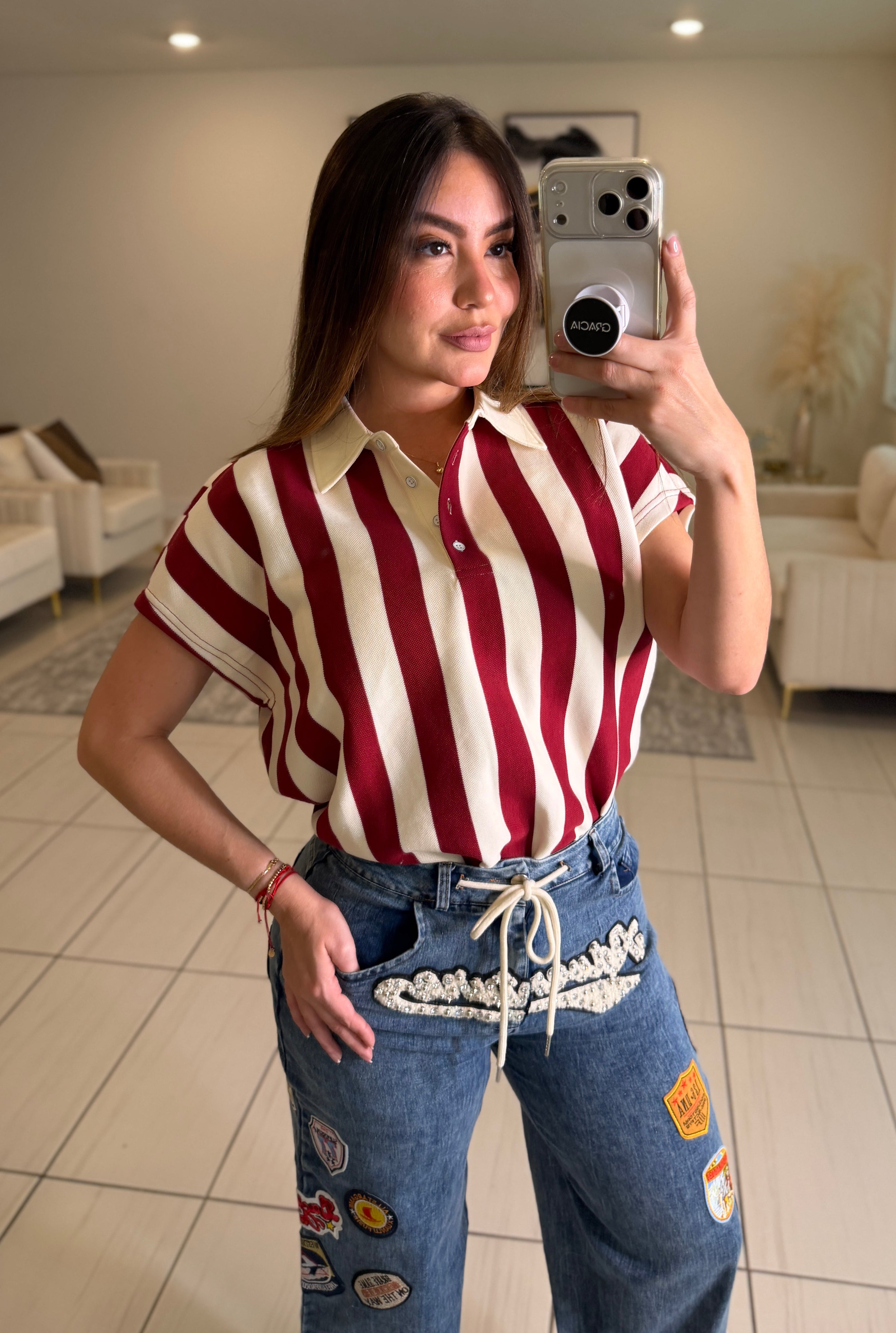 Sweet Stripes Red Wine Top