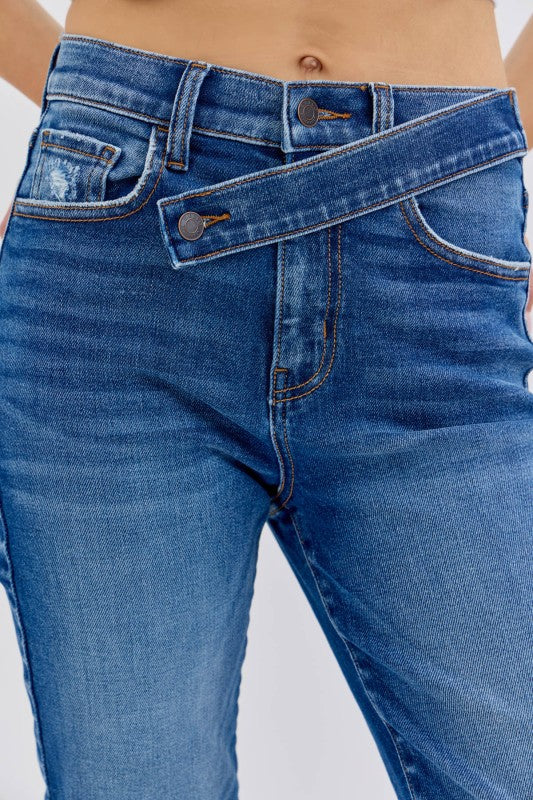 Cross Belt Straight Denim Pants
