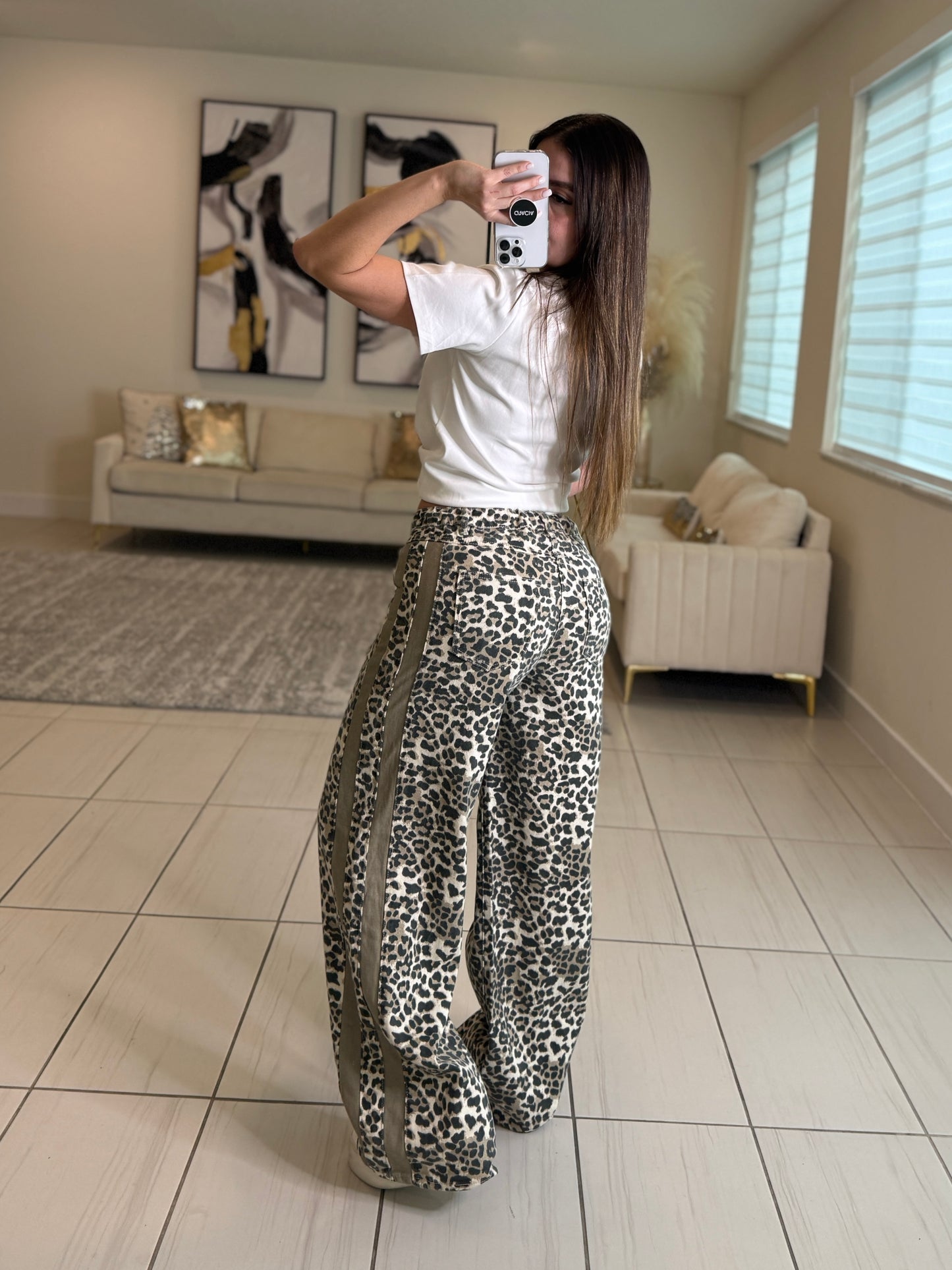 Structured Leopard Denim Pants