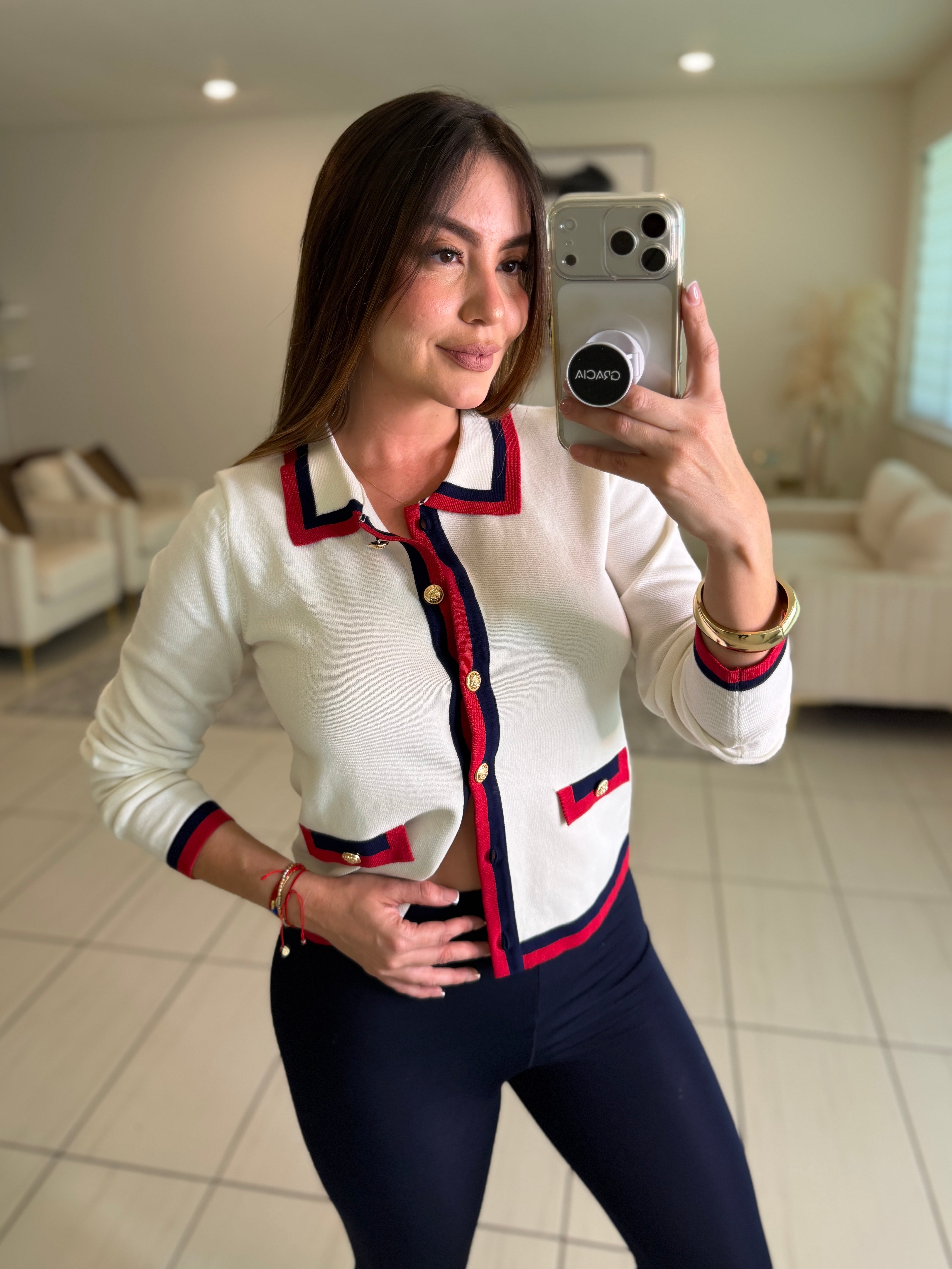 Marine Stripes Knit White Top