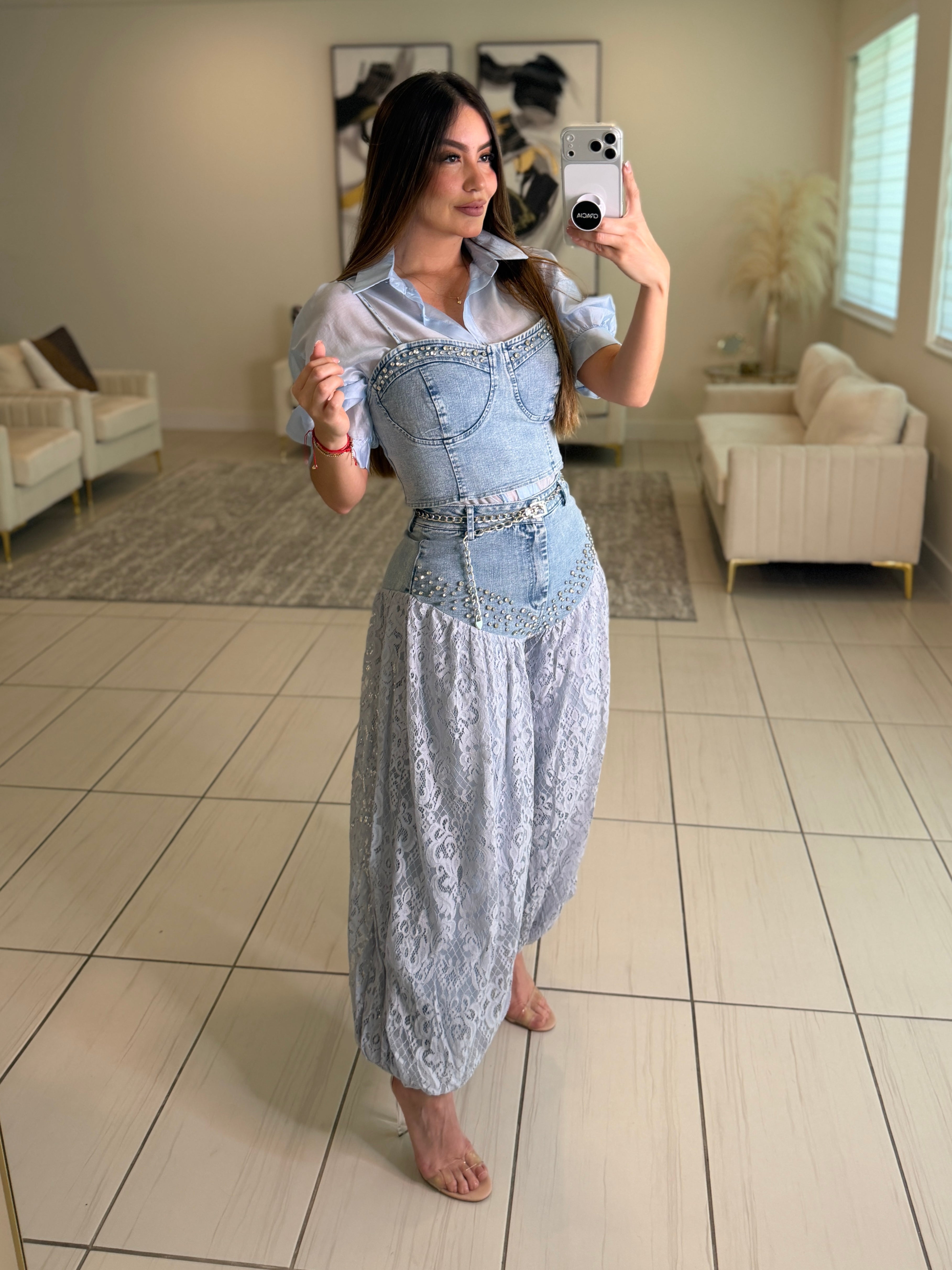 Radiant Prairie Lace Blue Pant Set