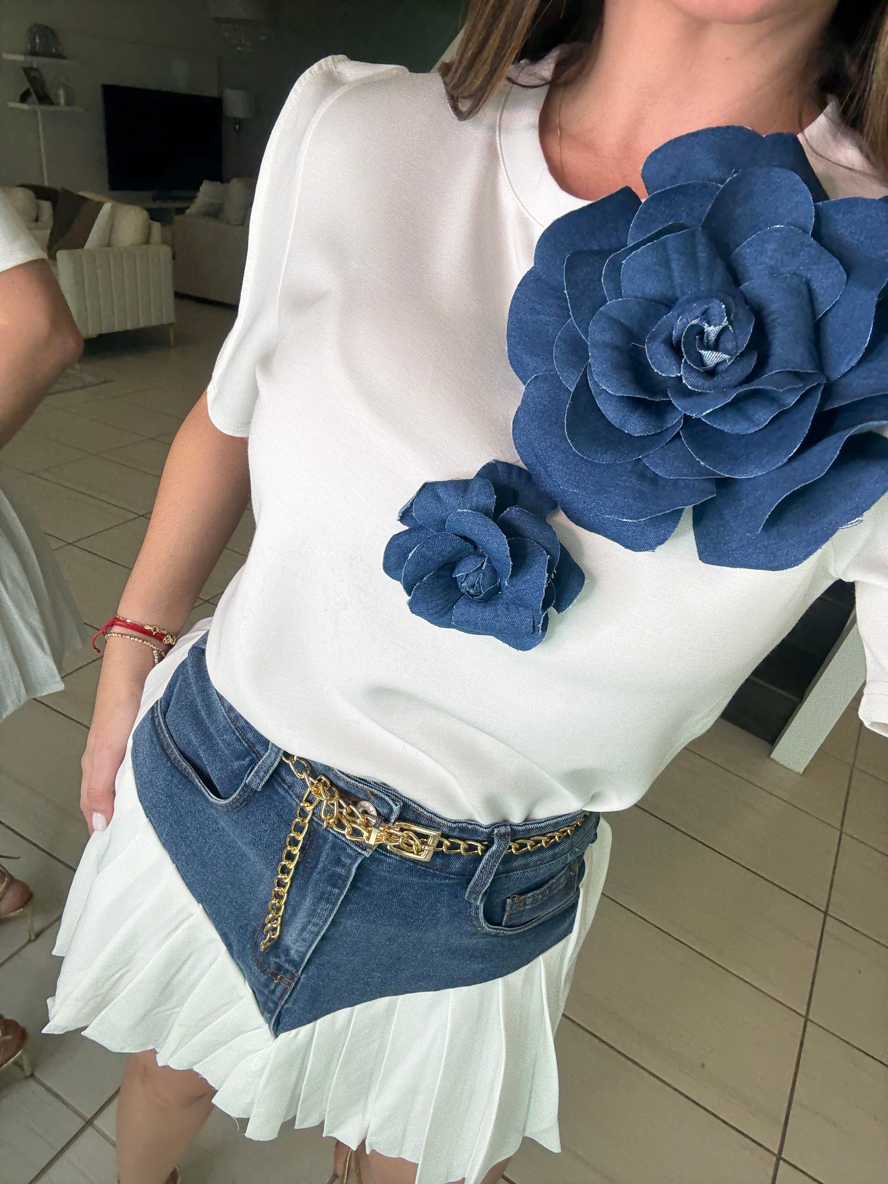Petal Denim White Top